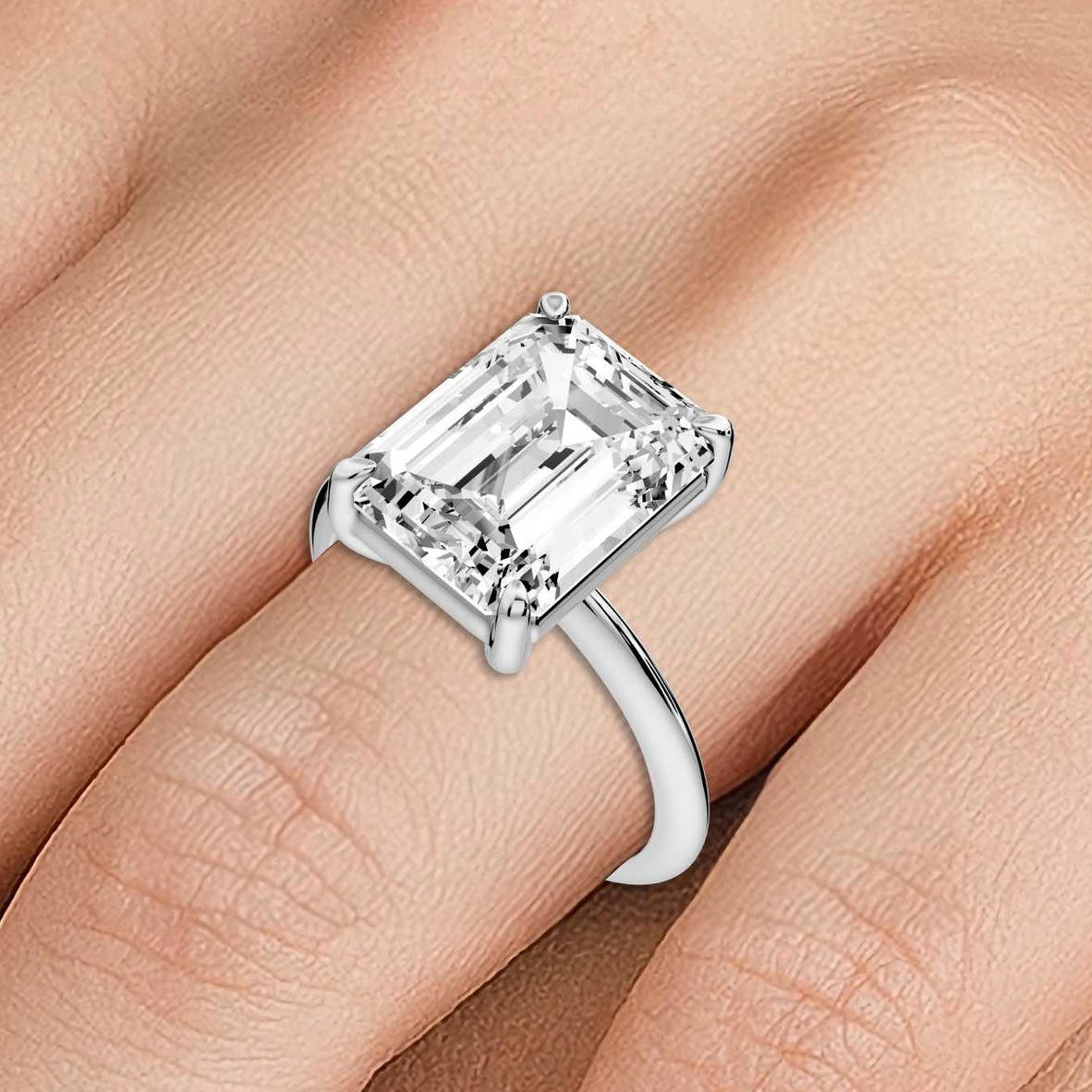 Odessa - 5ct platinum emerald Knife Edge Solitaire Engagement Ring - Mr. Alex Jewelry