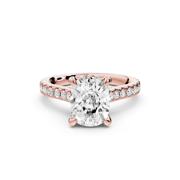 Odette - 2ct 14k rose gold ecushion Diamond Engagement Ring with Pavé Band & Hidden Halo - Mr. Alex Jewelry