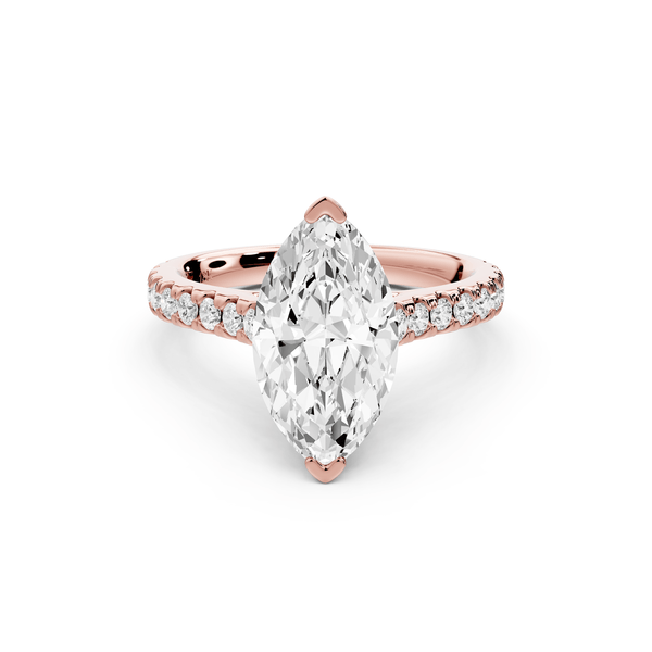 Odette - 2ct 14k rose gold marquise Diamond Engagement Ring with Pavé Band & Hidden Halo - Mr. Alex Jewelry