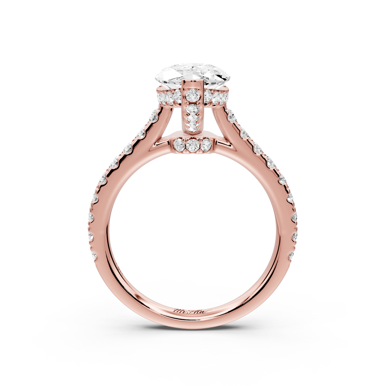 Odette - 2ct 14k rose gold marquise Diamond Engagement Ring with Pavé Band & Hidden Halo - Mr. Alex Jewelry