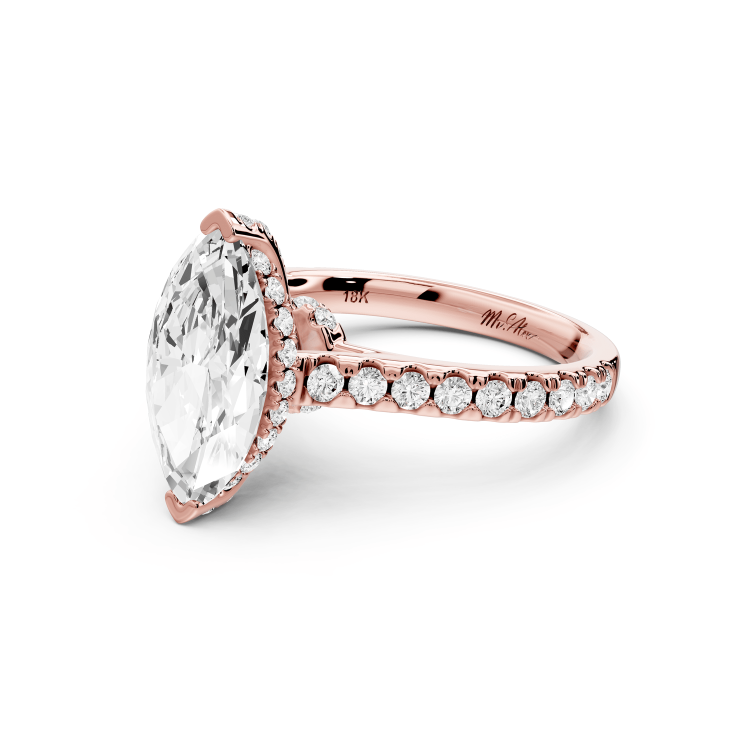 Odette - 2ct 14k rose gold marquise Diamond Engagement Ring with Pavé Band & Hidden Halo - Mr. Alex Jewelry