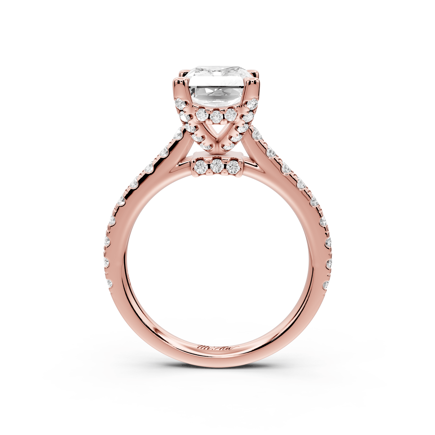 Odette - 2ct 14k rose gold radiant Diamond Engagement Ring with Pavé Band & Hidden Halo - Mr. Alex Jewelry