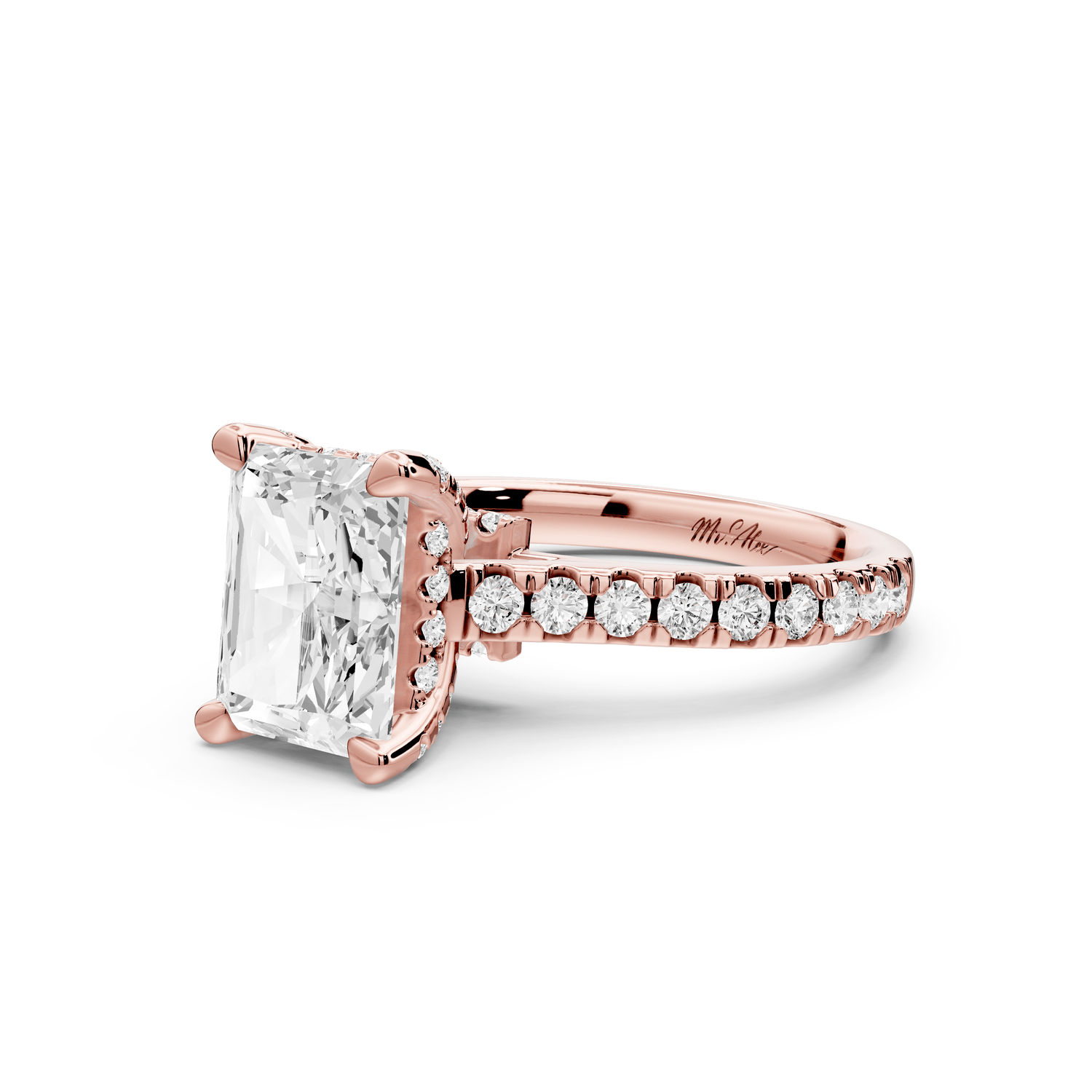 Odette - 2ct 14k rose gold radiant Diamond Engagement Ring with Pavé Band & Hidden Halo - Mr. Alex Jewelry