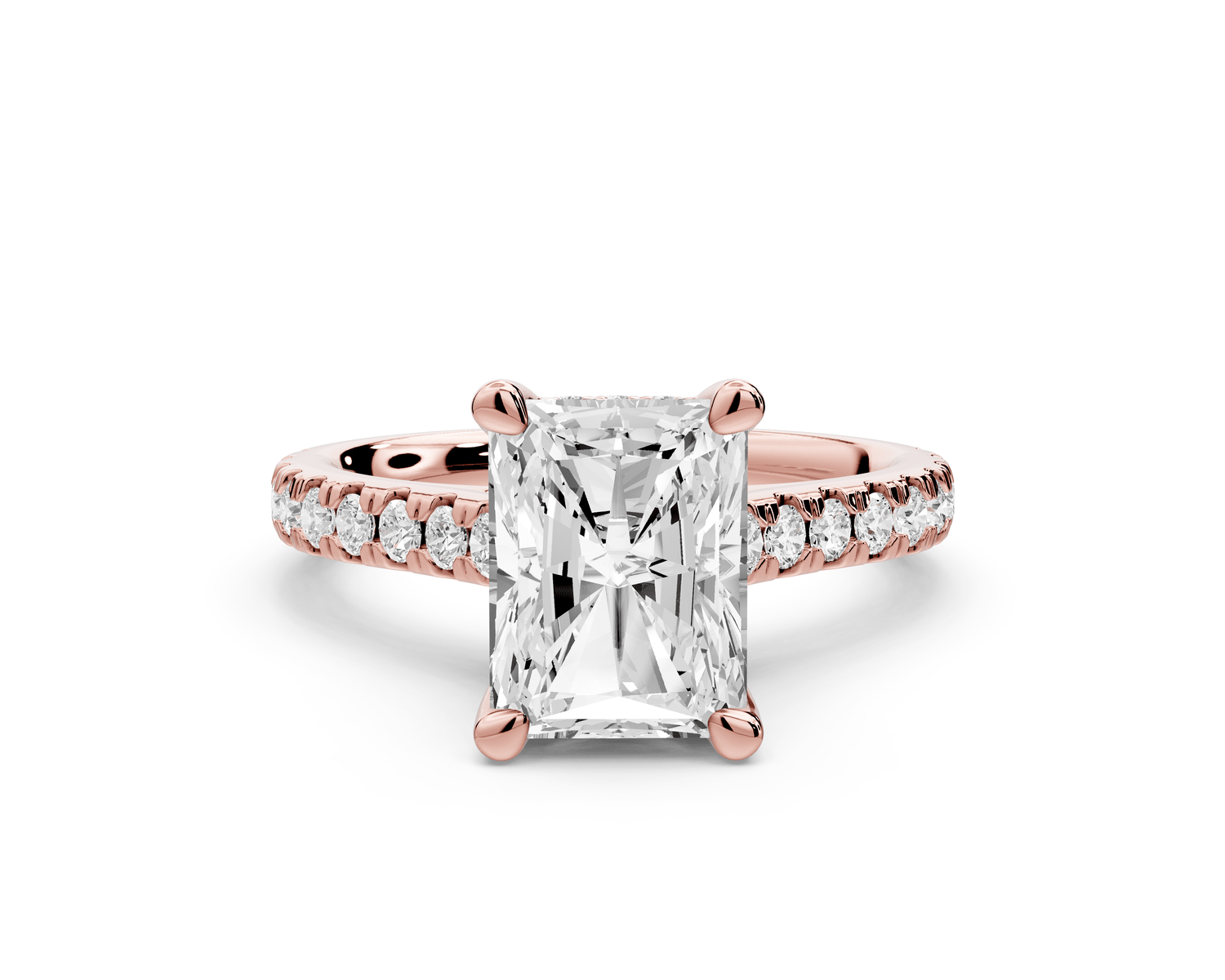 Odette - 2ct 14k rose gold radiant Diamond Engagement Ring with Pavé Band & Hidden Halo - Mr. Alex Jewelry