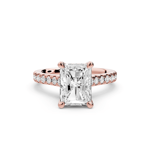 Odette - 2ct 14k rose gold radiant Diamond Engagement Ring with Pavé Band & Hidden Halo - Mr. Alex Jewelry