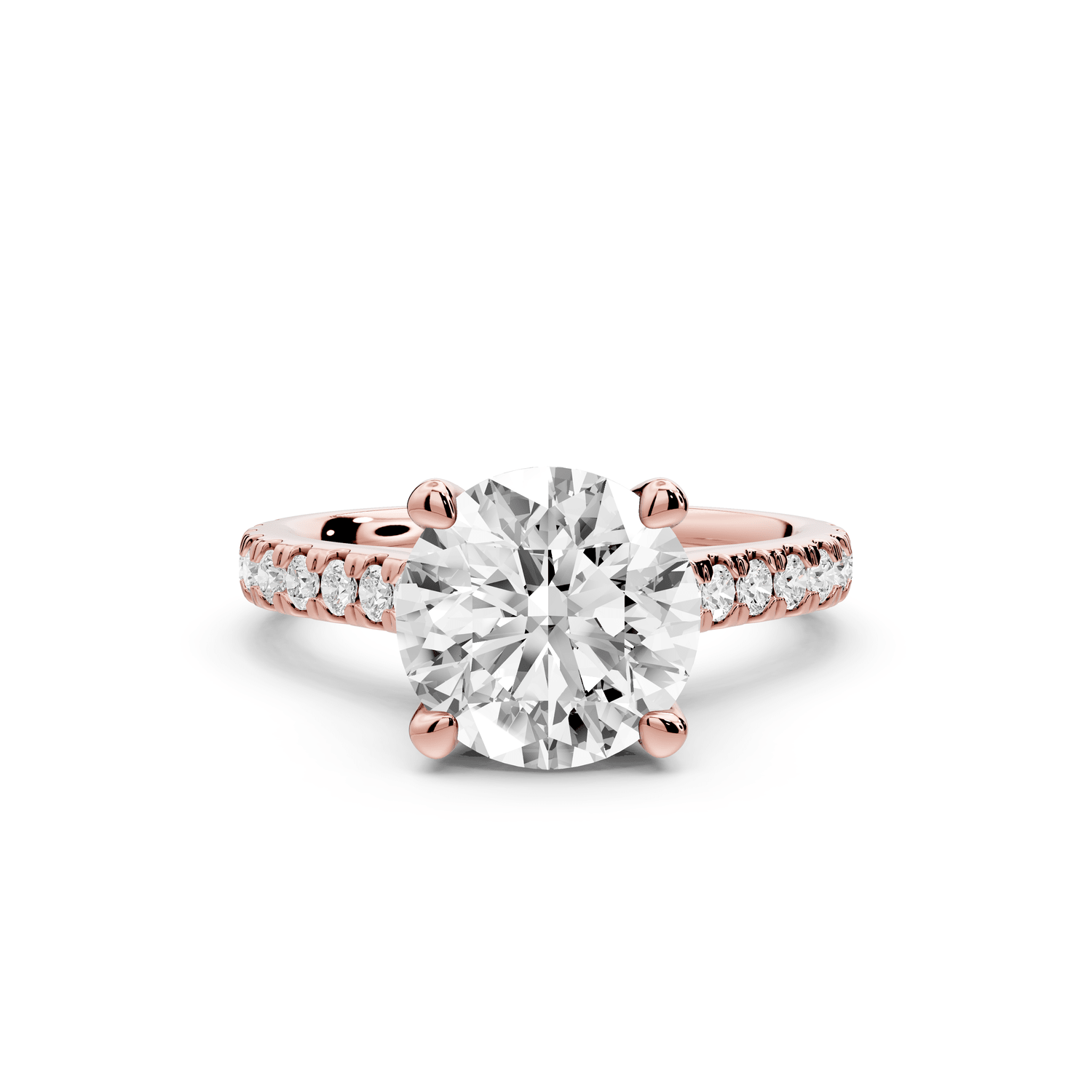 Odette - 2ct 14k rose gold round Diamond Engagement Ring with Pavé Band & Hidden Halo - Mr. Alex Jewelry