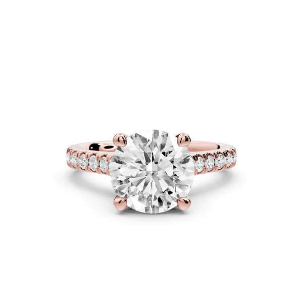 Odette - 2ct 14k rose gold round Diamond Engagement Ring with Pavé Band & Hidden Halo - Mr. Alex Jewelry