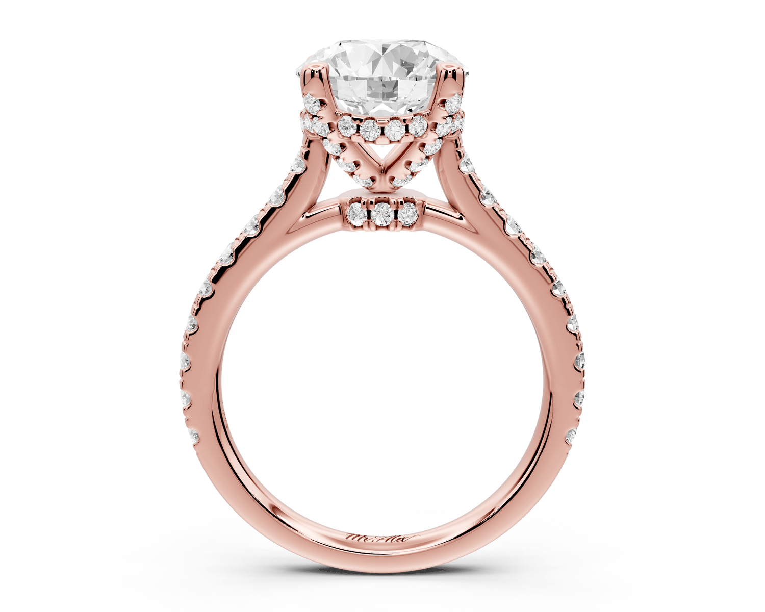 Odette - 2ct 14k rose gold round Diamond Engagement Ring with Pavé Band & Hidden Halo - Mr. Alex Jewelry