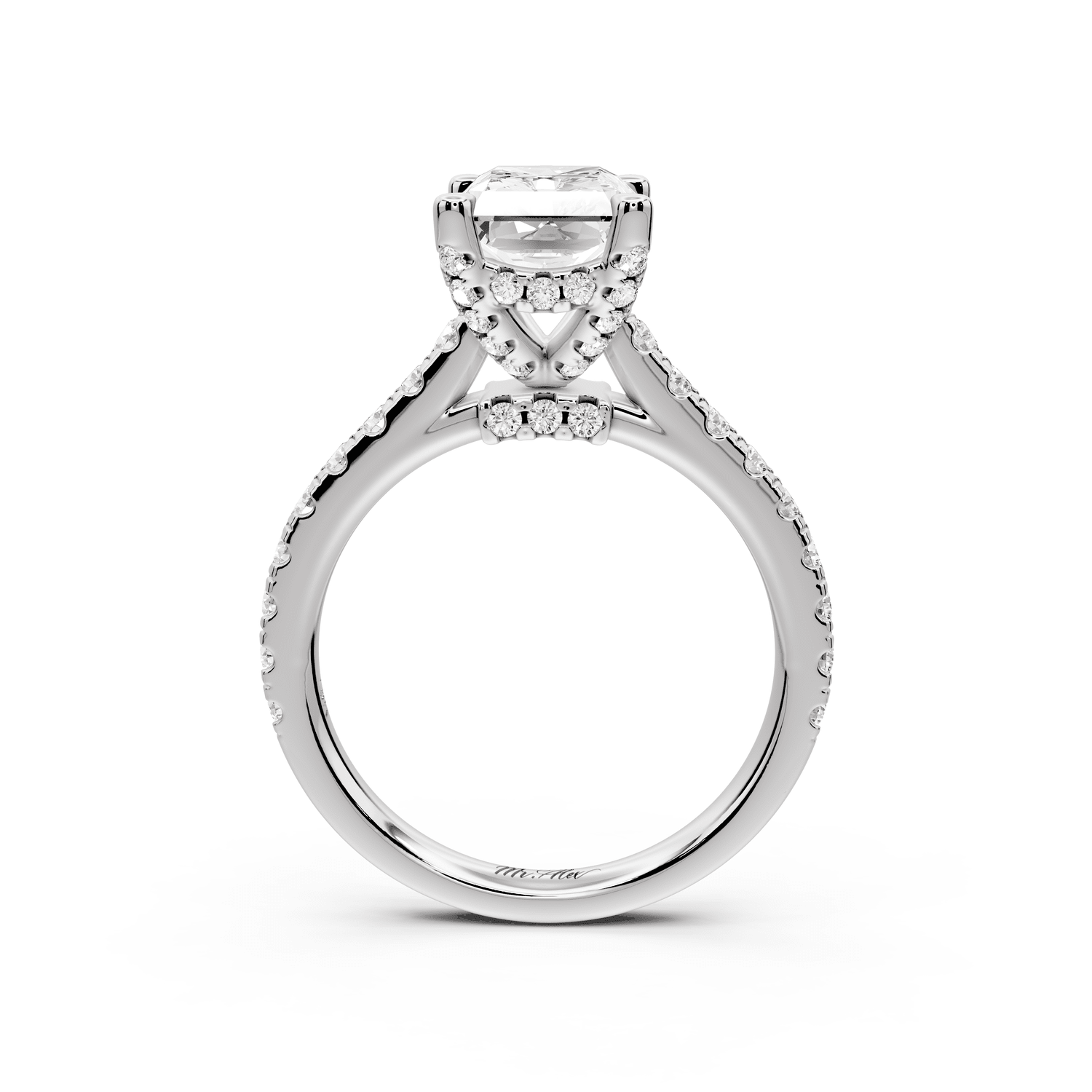 Odette - 2ct 14k white gold radiant Diamond Engagement Ring with Pavé Band & Hidden Halo - Mr. Alex Jewelry