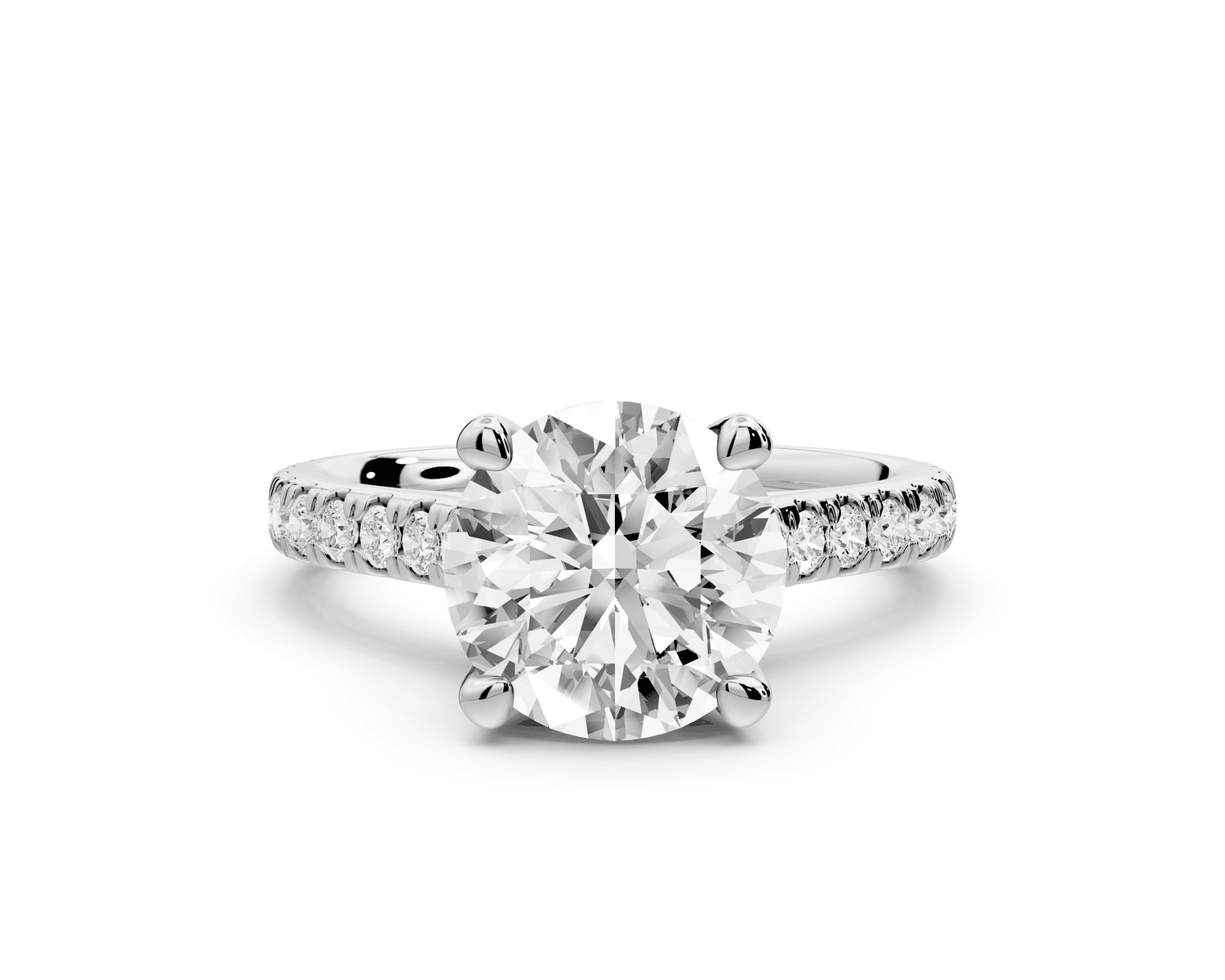Odette - 2ct 14k white gold round Diamond Engagement Ring with Pavé Band & Hidden Halo - Mr. Alex Jewelry