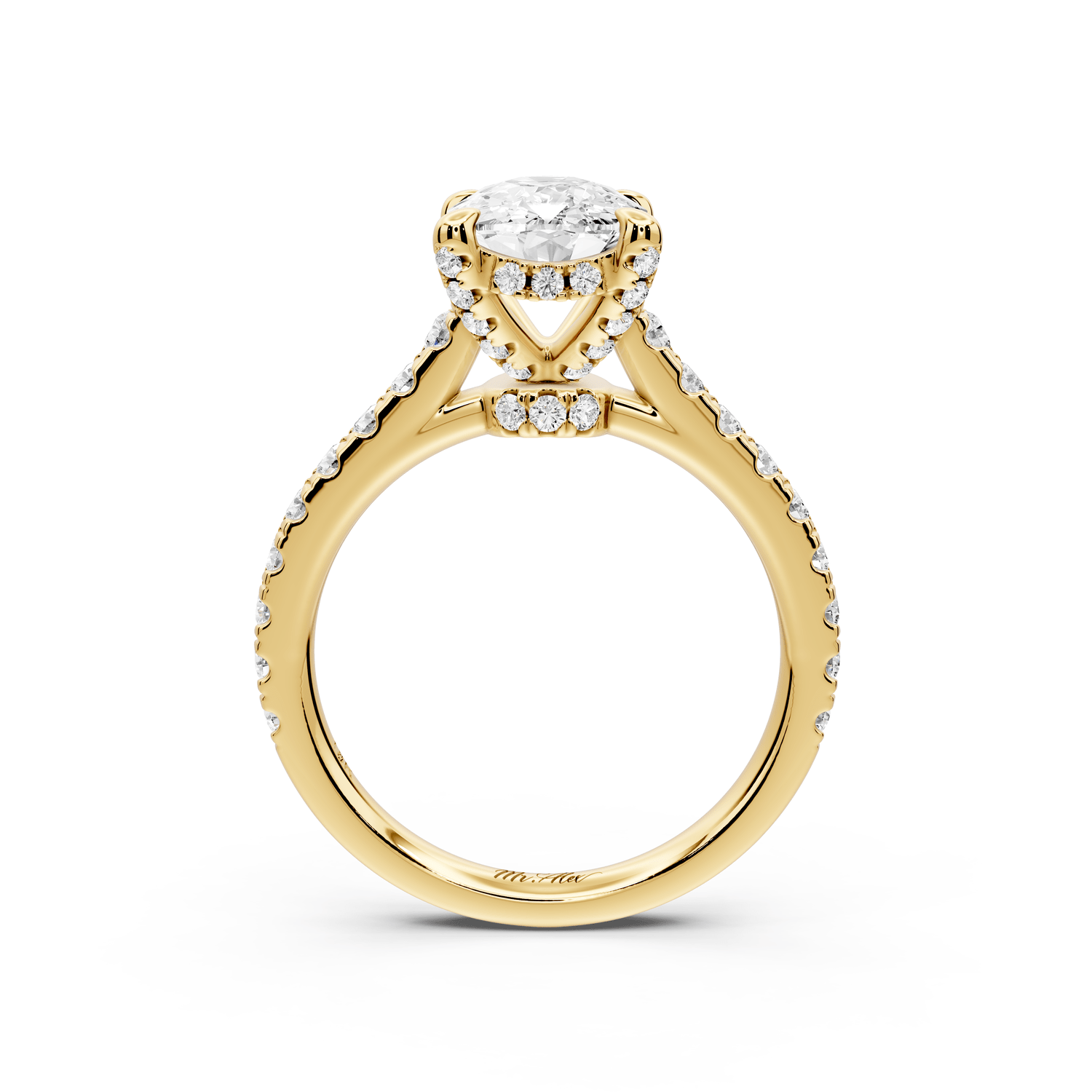 Odette - 2ct 14k yellow gold ecushion Diamond Engagement Ring with Pavé Band & Hidden Halo - Mr. Alex Jewelry