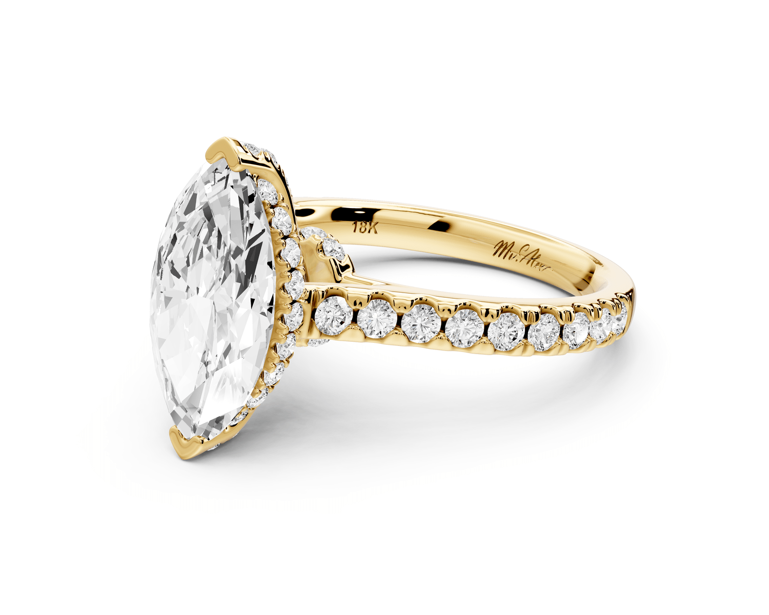 Odette - 2ct 14k yellow gold marquise Diamond Engagement Ring with Pavé Band & Hidden Halo - Mr. Alex Jewelry