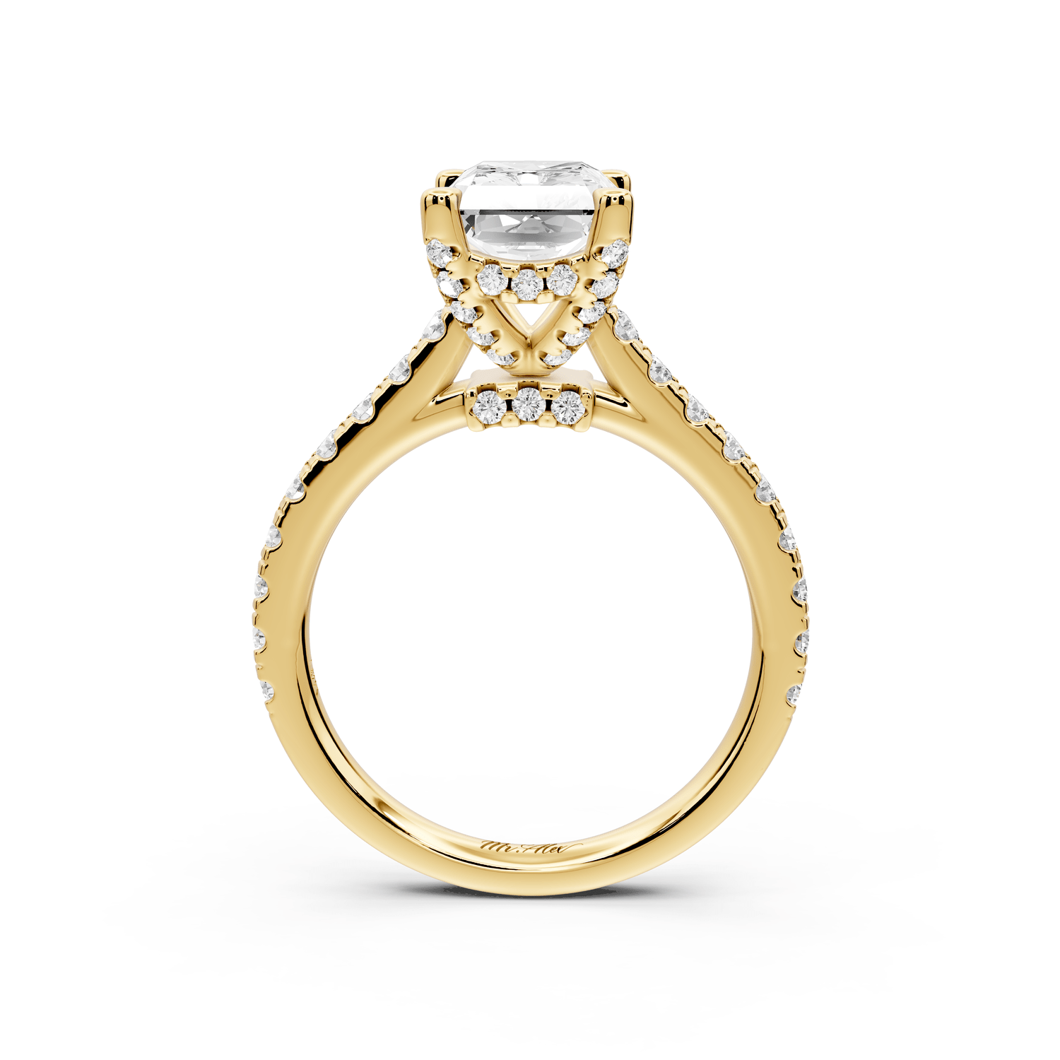 Odette - 2ct 14k yellow gold radiant Diamond Engagement Ring with Pavé Band & Hidden Halo - Mr. Alex Jewelry