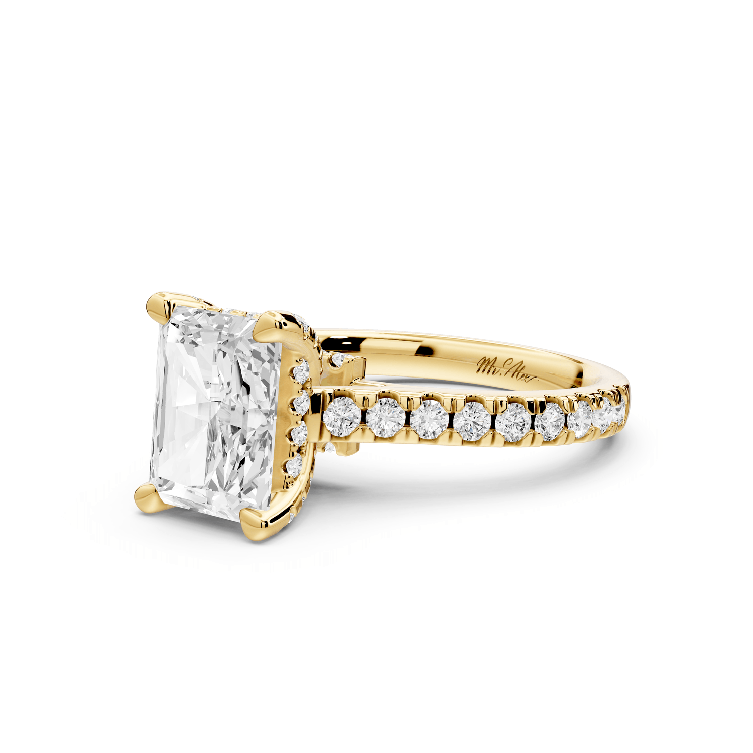 Odette - 2ct 14k yellow gold radiant Diamond Engagement Ring with Pavé Band & Hidden Halo - Mr. Alex Jewelry