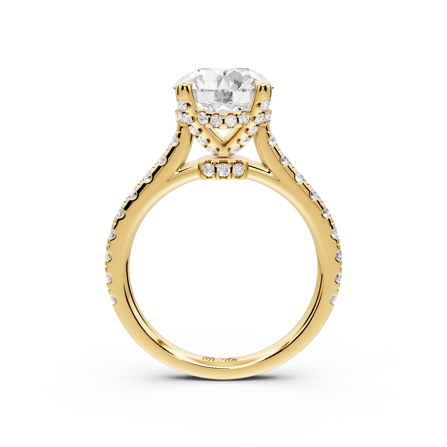 Odette - 2ct 14k yellow gold round Diamond Engagement Ring with Pavé Band & Hidden Halo - Mr. Alex Jewelry