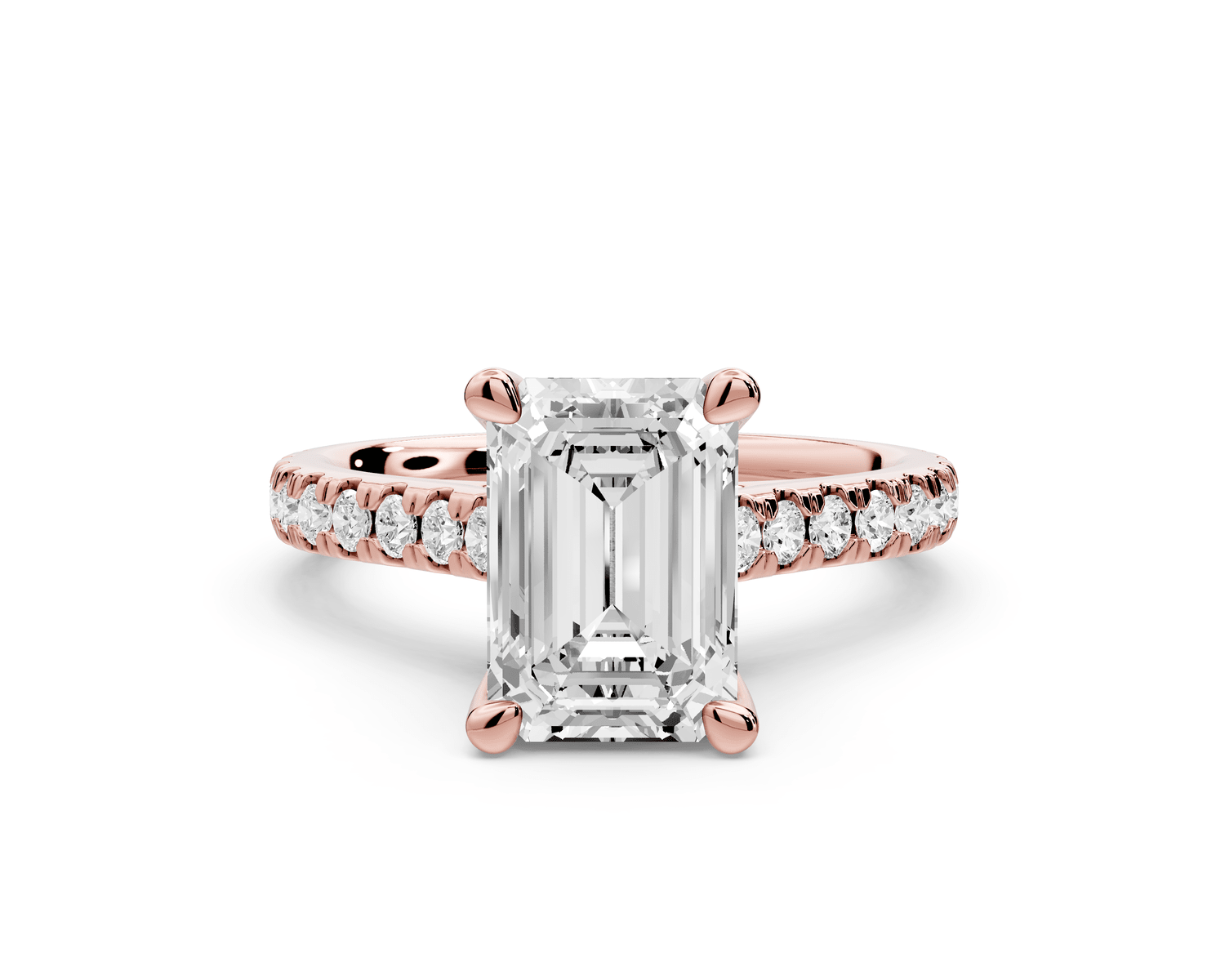 Odette - 2ct 18k rose gold emerald Diamond Engagement Ring with Pavé Band & Hidden Halo - Mr. Alex Jewelry