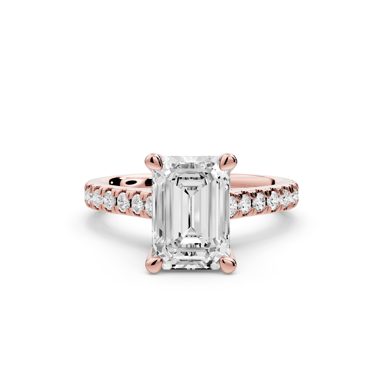 Odette - 2ct 18k rose gold emerald Diamond Engagement Ring with Pavé Band & Hidden Halo - Mr. Alex Jewelry