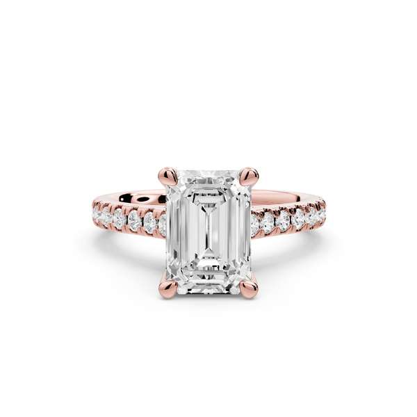 Odette - 2ct 18k rose gold emerald Diamond Engagement Ring with Pavé Band & Hidden Halo - Mr. Alex Jewelry