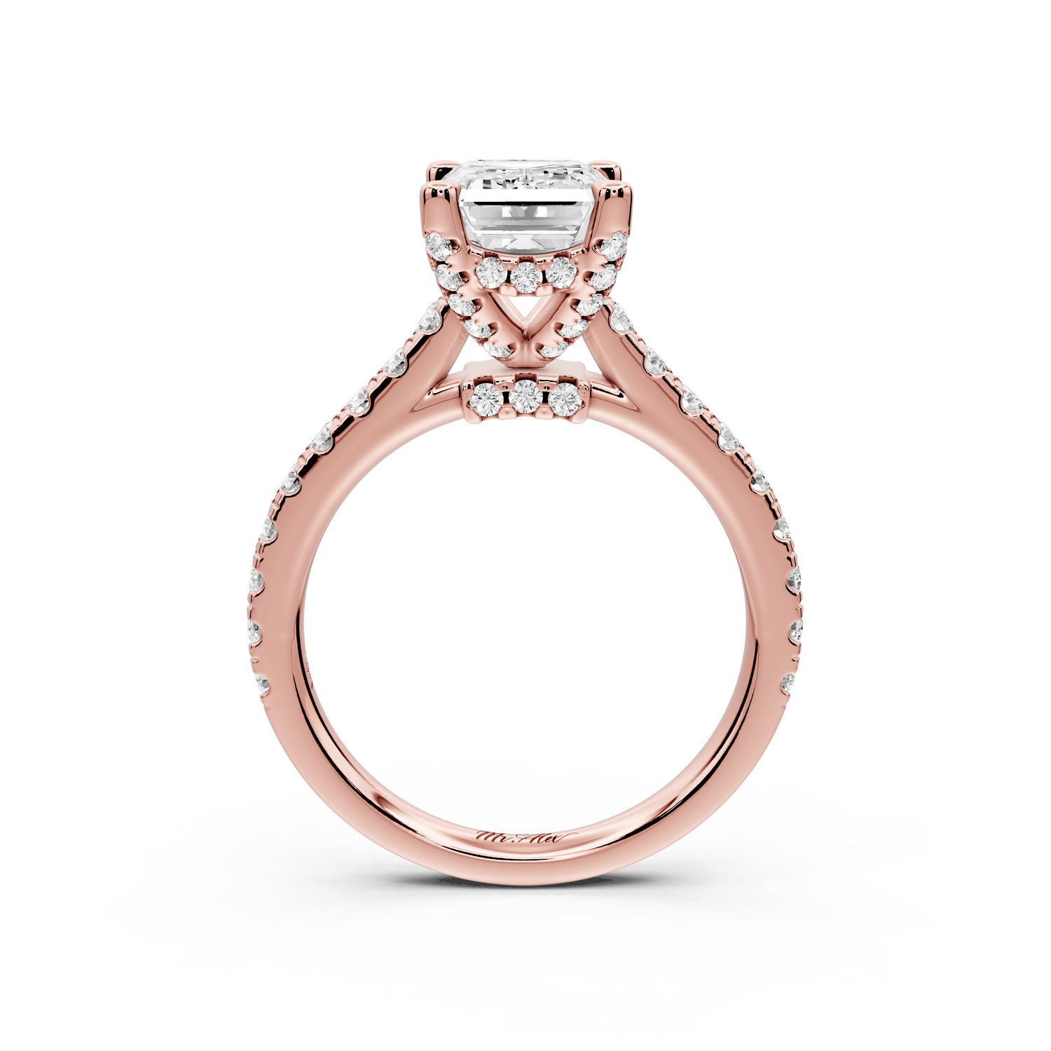 Odette - 2ct 18k rose gold emerald Diamond Engagement Ring with Pavé Band & Hidden Halo - Mr. Alex Jewelry