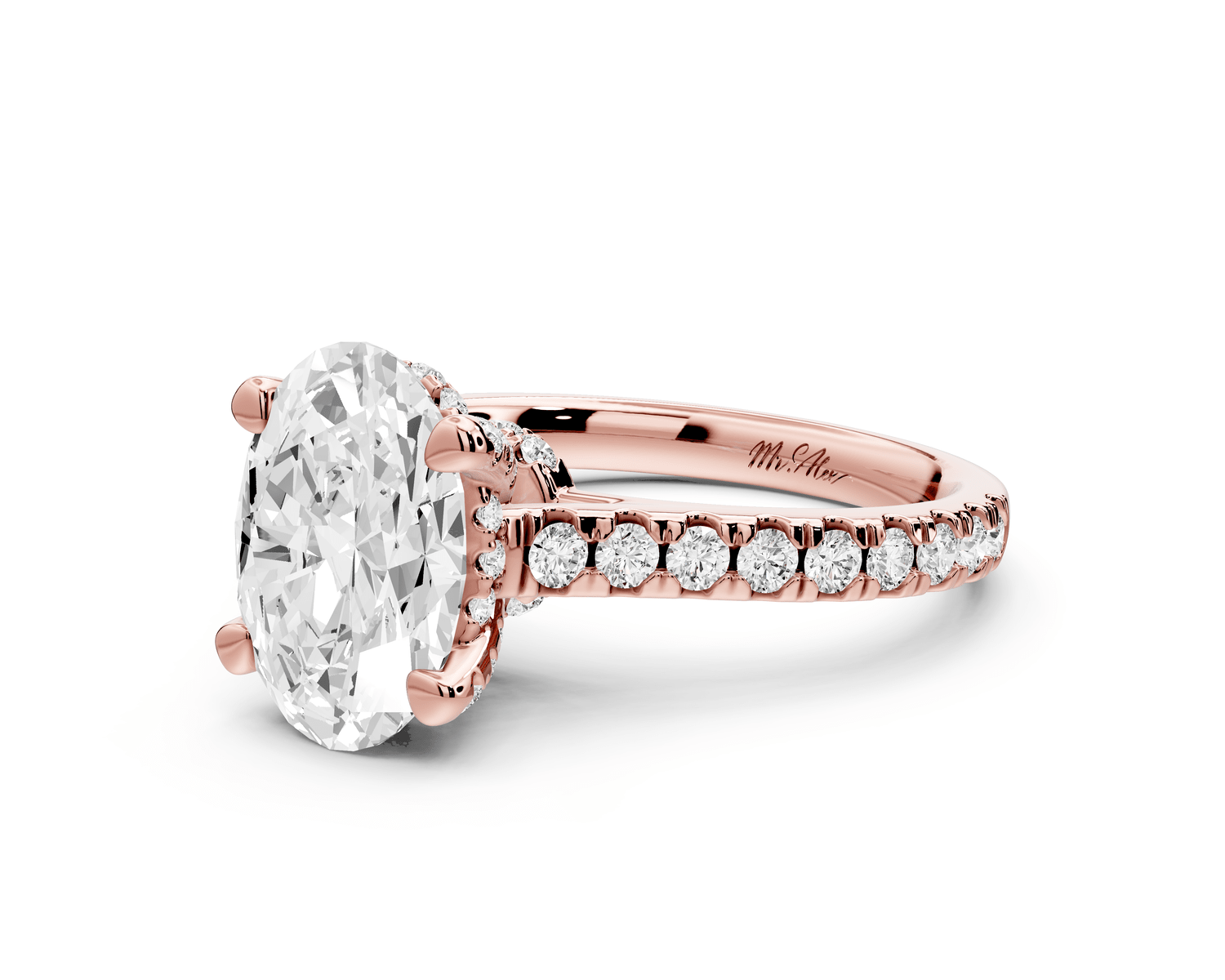 Odette - 2ct 18k rose gold oval Diamond Engagement Ring with Pavé Band & Hidden Halo - Mr. Alex Jewelry