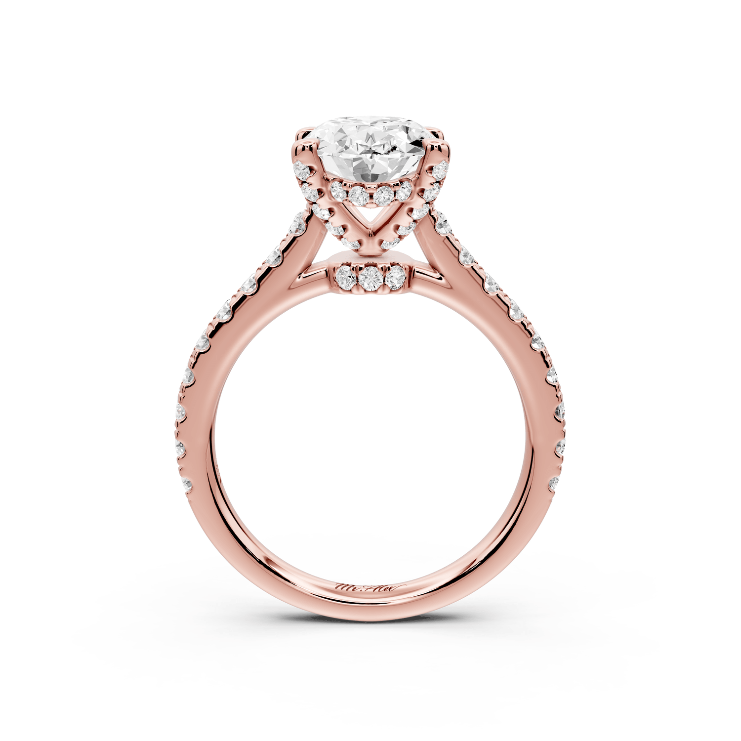 Odette - 2ct 18k rose gold oval Diamond Engagement Ring with Pavé Band & Hidden Halo - Mr. Alex Jewelry