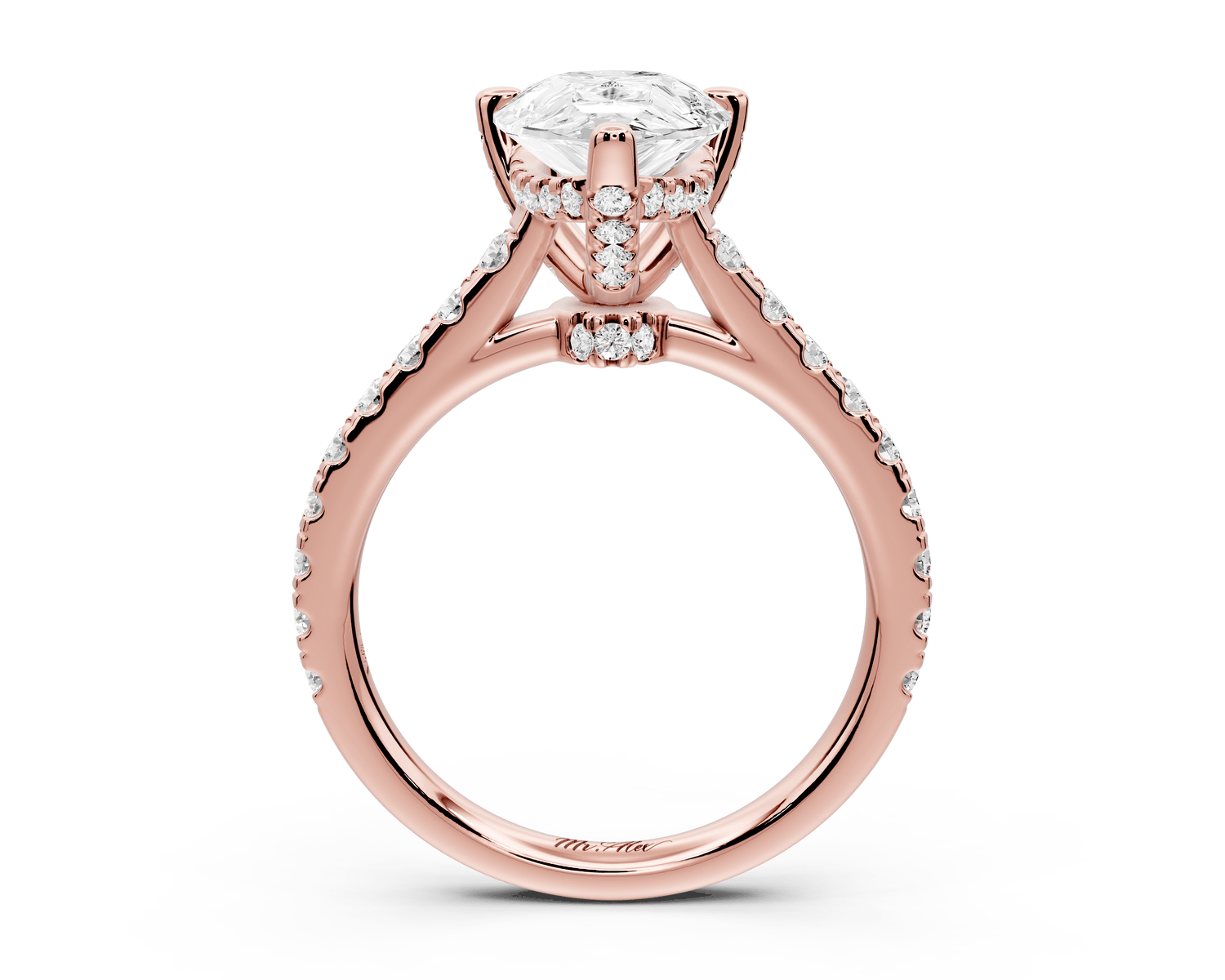 Odette - 2ct 18k rose gold pear Diamond Engagement Ring with Pavé Band & Hidden Halo - Mr. Alex Jewelry
