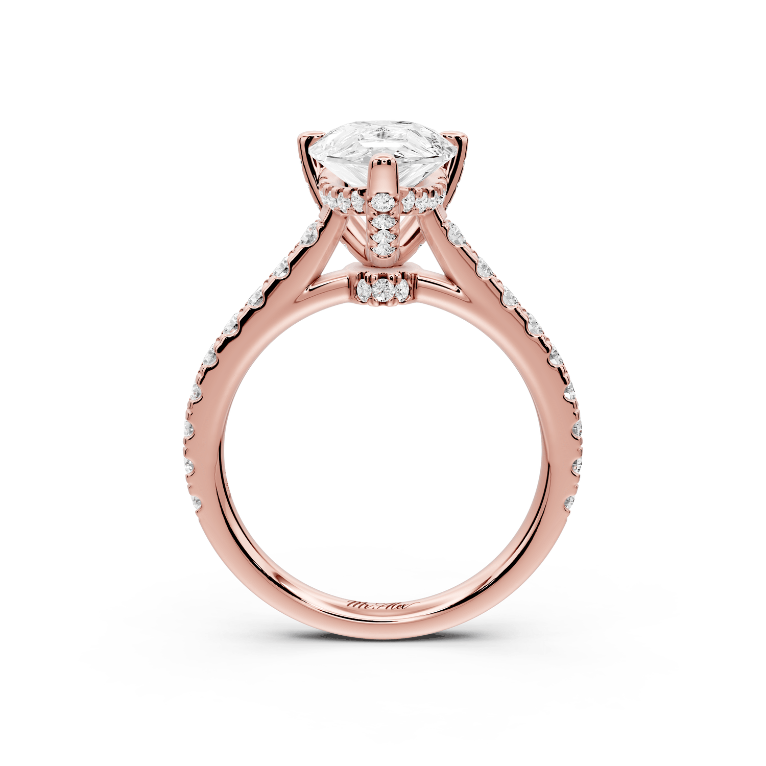 Odette - 2ct 18k rose gold pear Diamond Engagement Ring with Pavé Band & Hidden Halo - Mr. Alex Jewelry