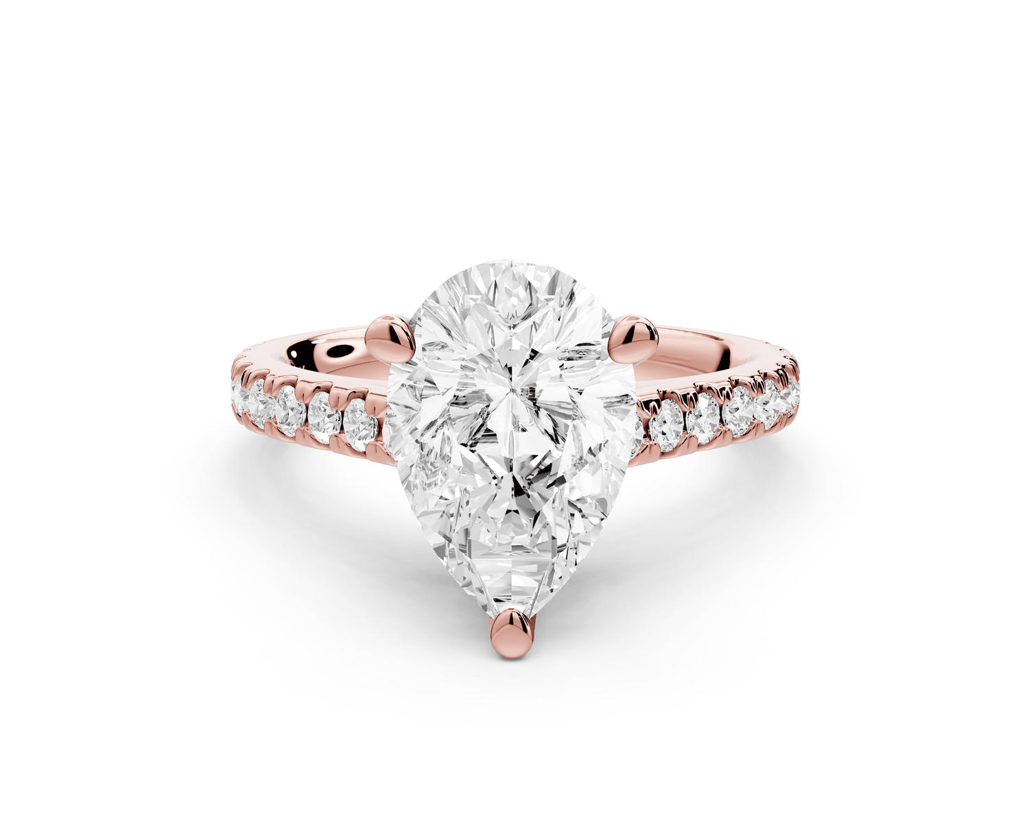Odette - 2ct 18k rose gold pear Diamond Engagement Ring with Pavé Band & Hidden Halo - Mr. Alex Jewelry