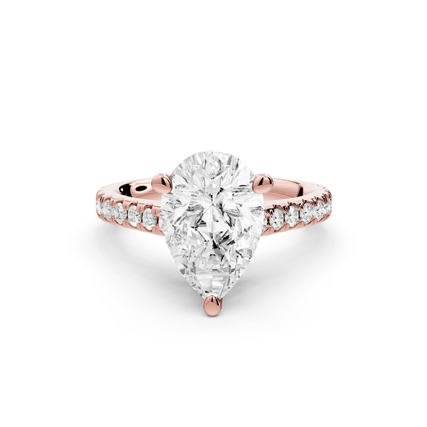 Odette - 2ct 18k rose gold pear Diamond Engagement Ring with Pavé Band & Hidden Halo - Mr. Alex Jewelry