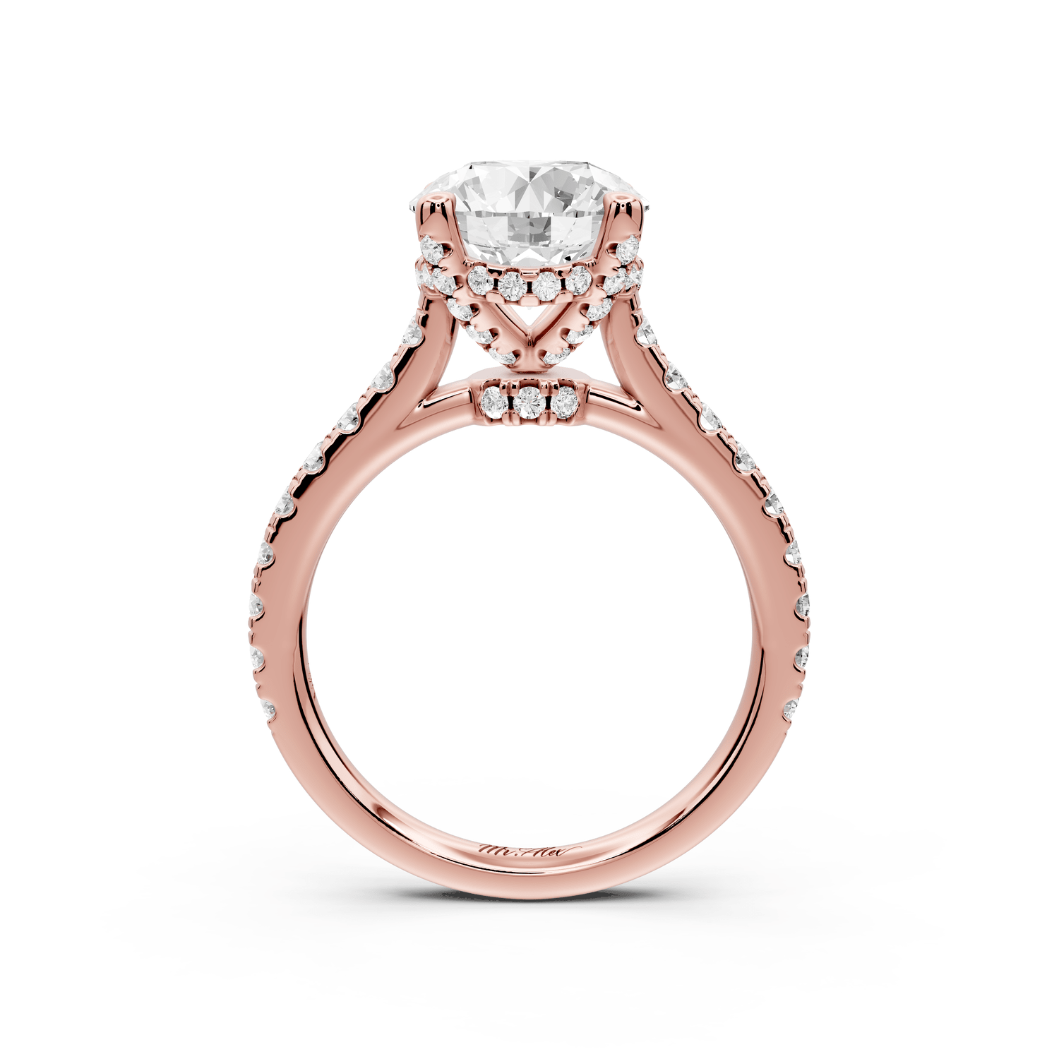 Odette - 2ct 18k rose gold round Diamond Engagement Ring with Pavé Band & Hidden Halo - Mr. Alex Jewelry