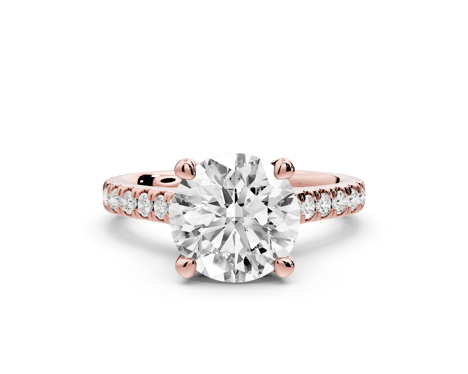 Odette - 2ct 18k rose gold round Diamond Engagement Ring with Pavé Band & Hidden Halo - Mr. Alex Jewelry