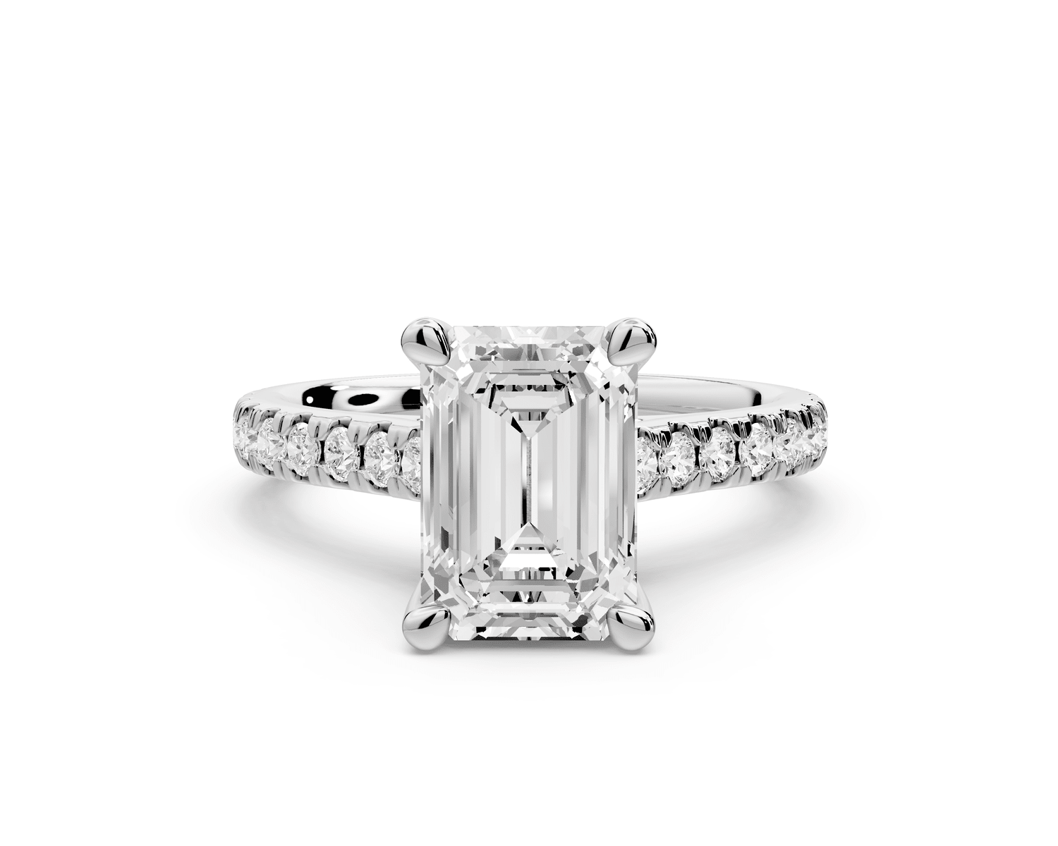 Odette - 2ct 18k white gold emerald Diamond Engagement Ring with Pavé Band & Hidden Halo - Mr. Alex Jewelry