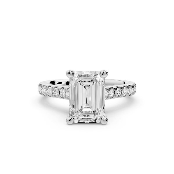 Odette - 2ct 18k white gold emerald Diamond Engagement Ring with Pavé Band & Hidden Halo - Mr. Alex Jewelry