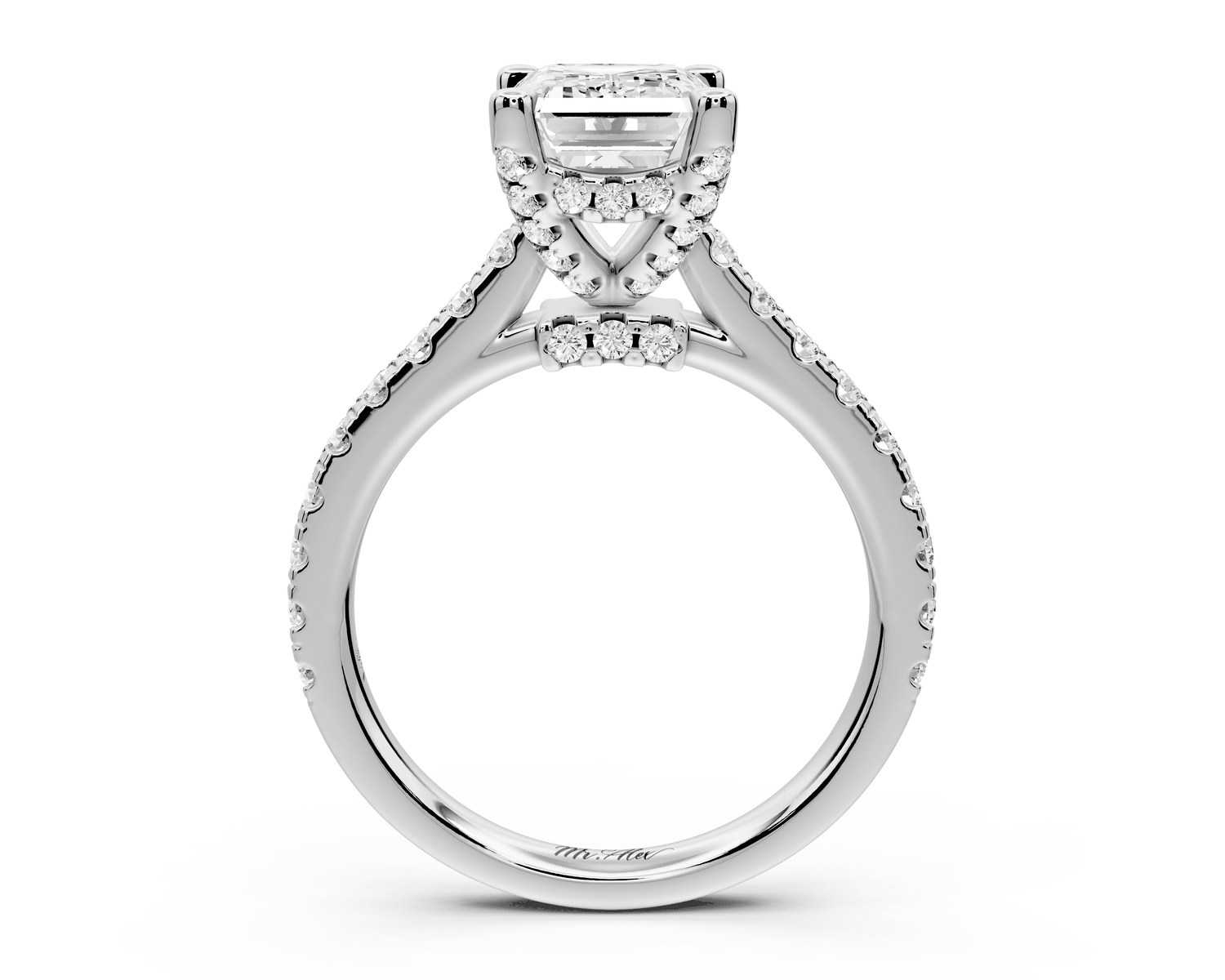 Odette - 2ct 18k white gold emerald Diamond Engagement Ring with Pavé Band & Hidden Halo - Mr. Alex Jewelry