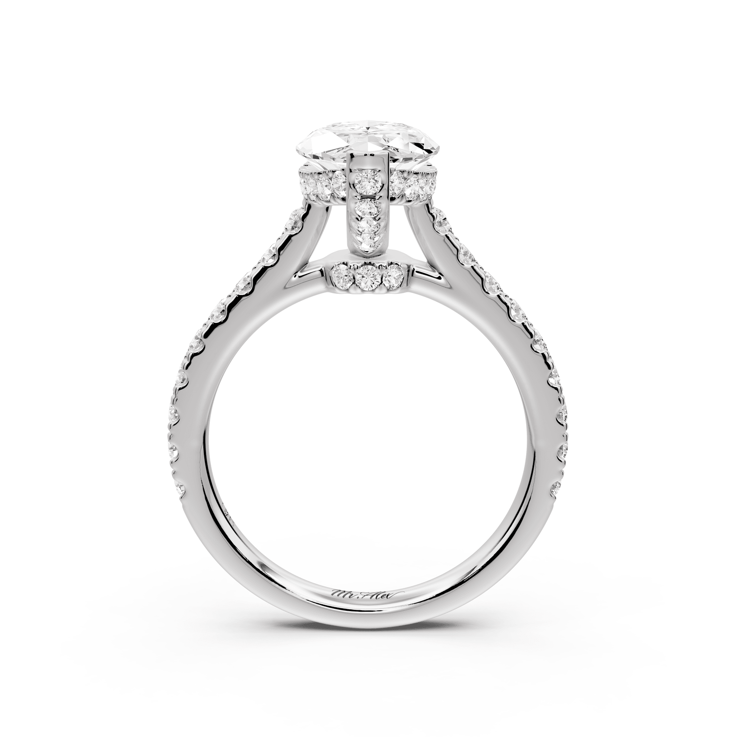 Odette - 2ct 18k white gold marquise Diamond Engagement Ring with Pavé Band & Hidden Halo - Mr. Alex Jewelry