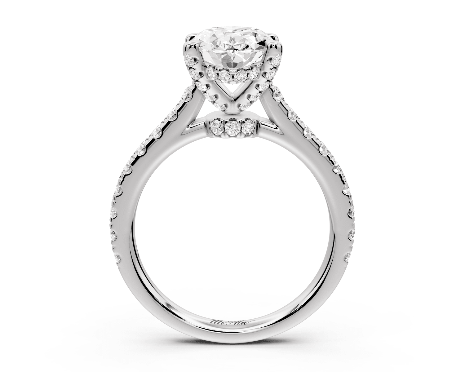 Odette - 2ct 18k white gold oval Diamond Engagement Ring with Pavé Band & Hidden Halo - Mr. Alex Jewelry