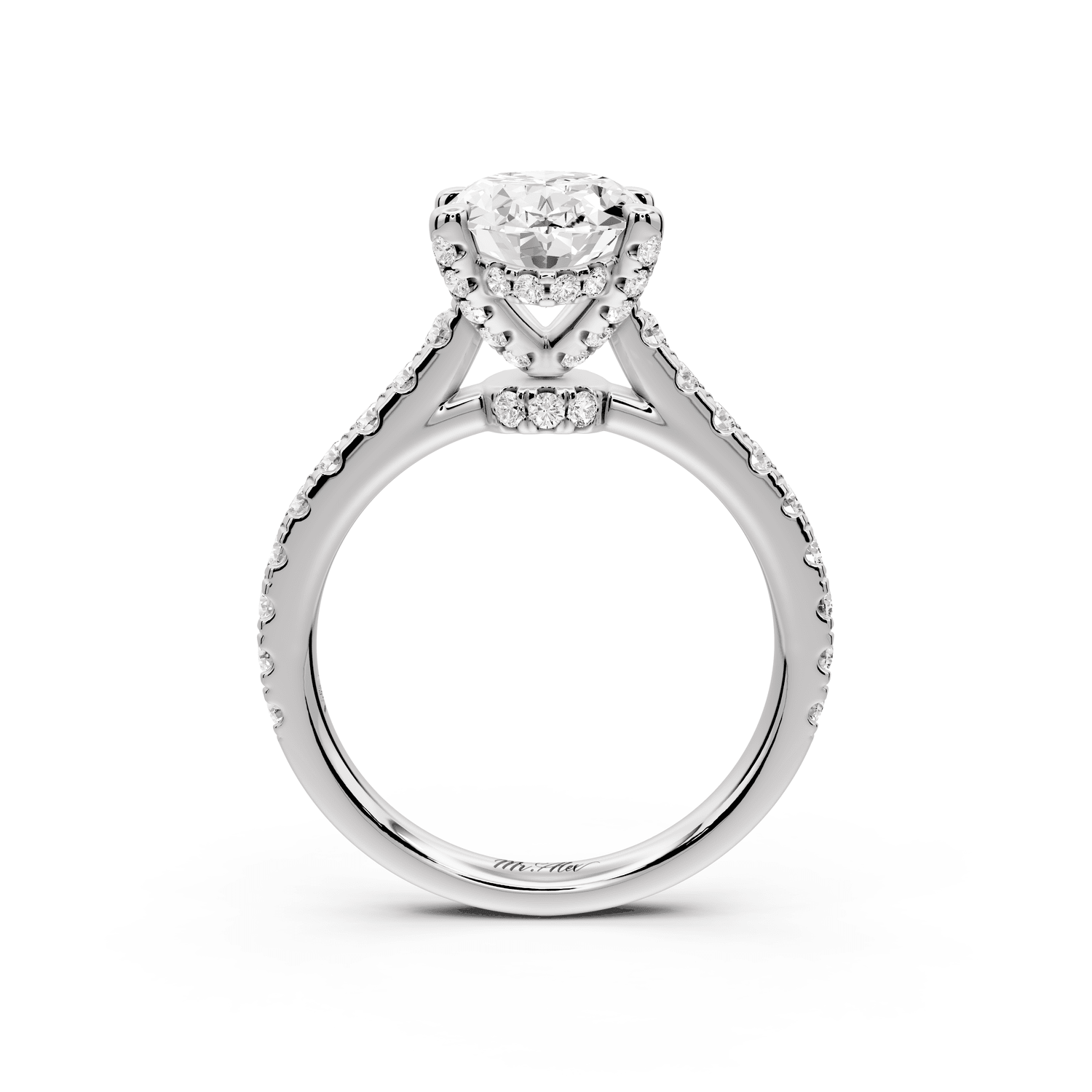 Odette - 2ct 18k white gold oval Diamond Engagement Ring with Pavé Band & Hidden Halo - Mr. Alex Jewelry