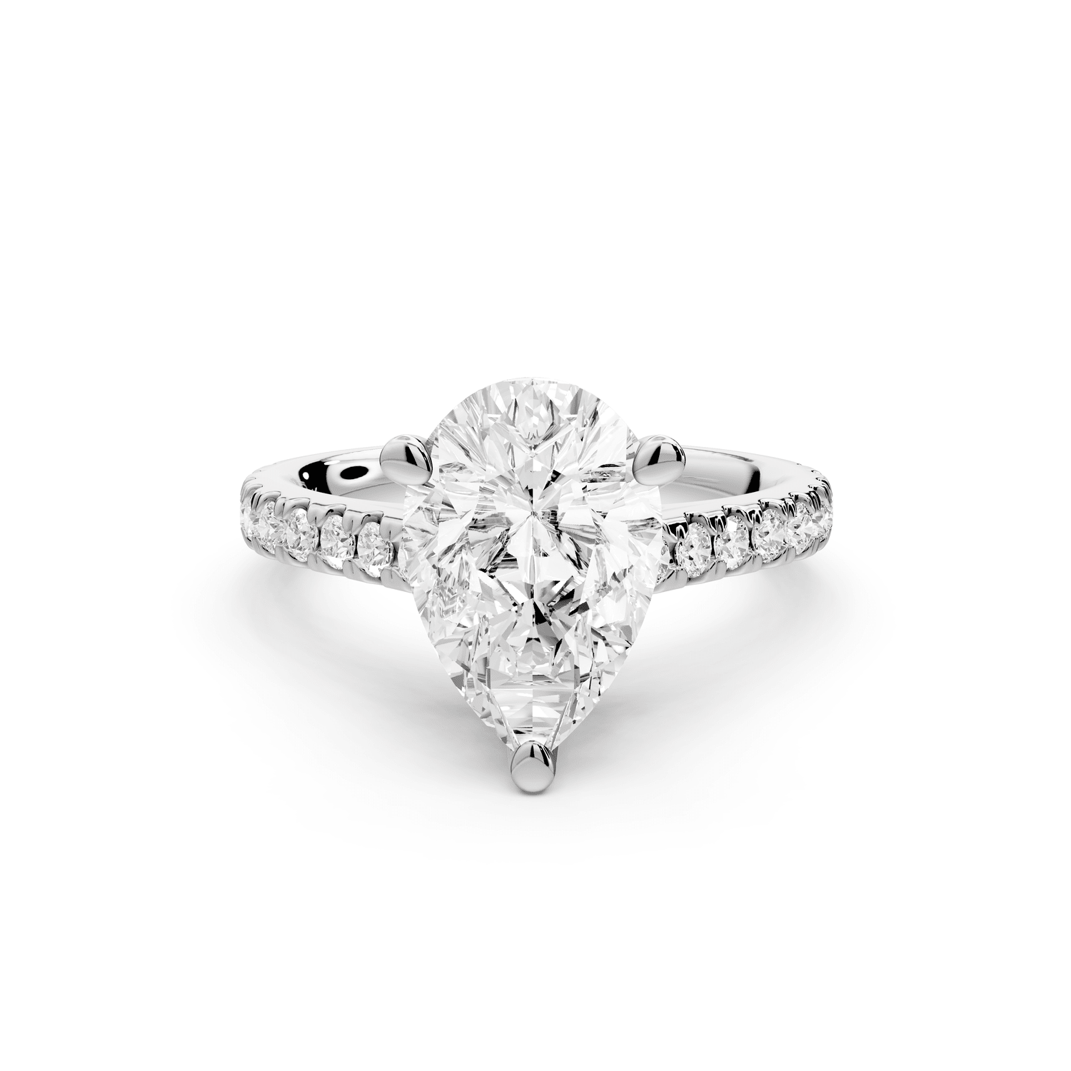 Odette - 2ct 18k white gold pear Diamond Engagement Ring with Pavé Band & Hidden Halo - Mr. Alex Jewelry