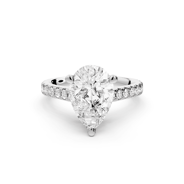 Odette - 2ct 18k white gold pear Diamond Engagement Ring with Pavé Band & Hidden Halo - Mr. Alex Jewelry