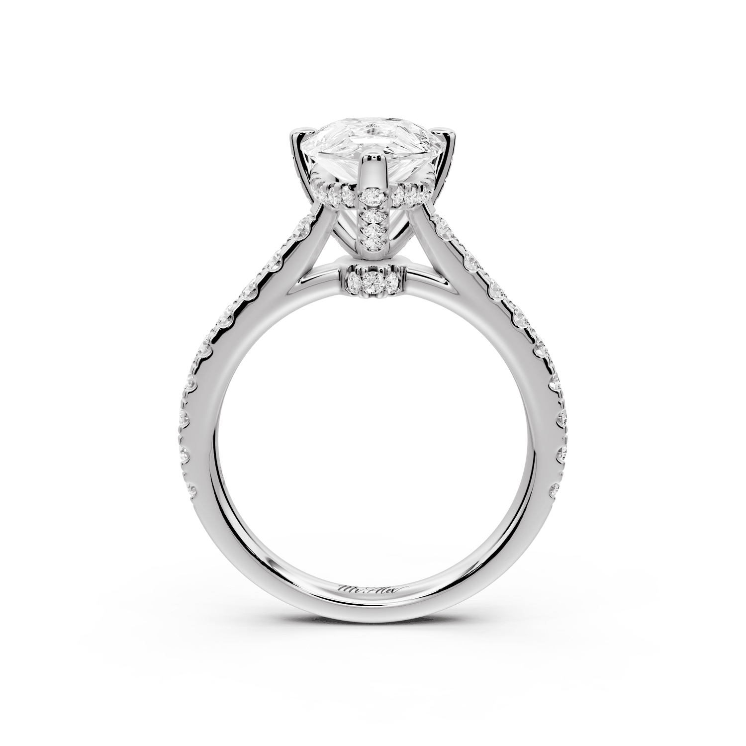 Odette - 2ct 18k white gold pear Diamond Engagement Ring with Pavé Band & Hidden Halo - Mr. Alex Jewelry