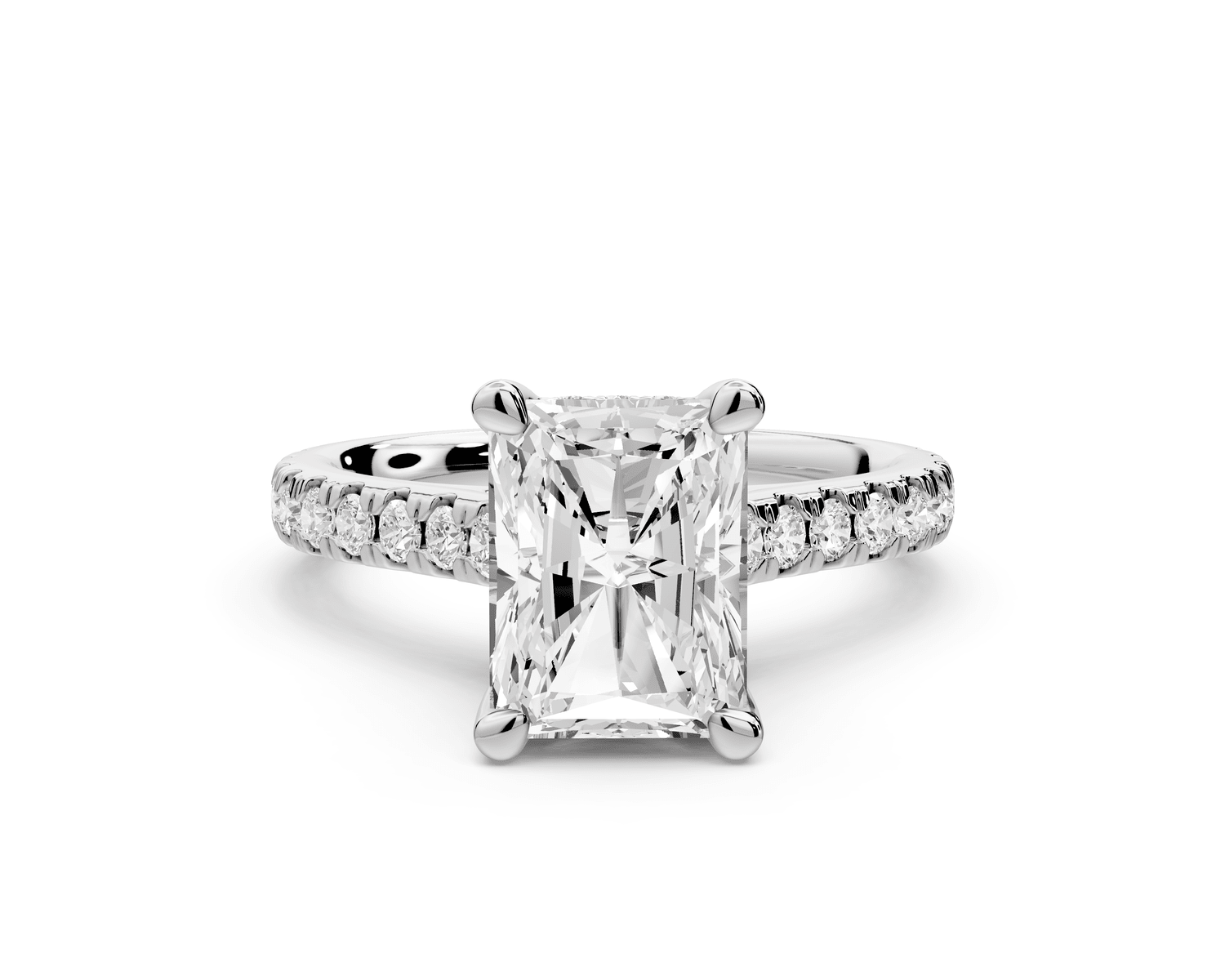 Odette - 2ct 18k white gold radiant Diamond Engagement Ring with Pavé Band & Hidden Halo - Mr. Alex Jewelry