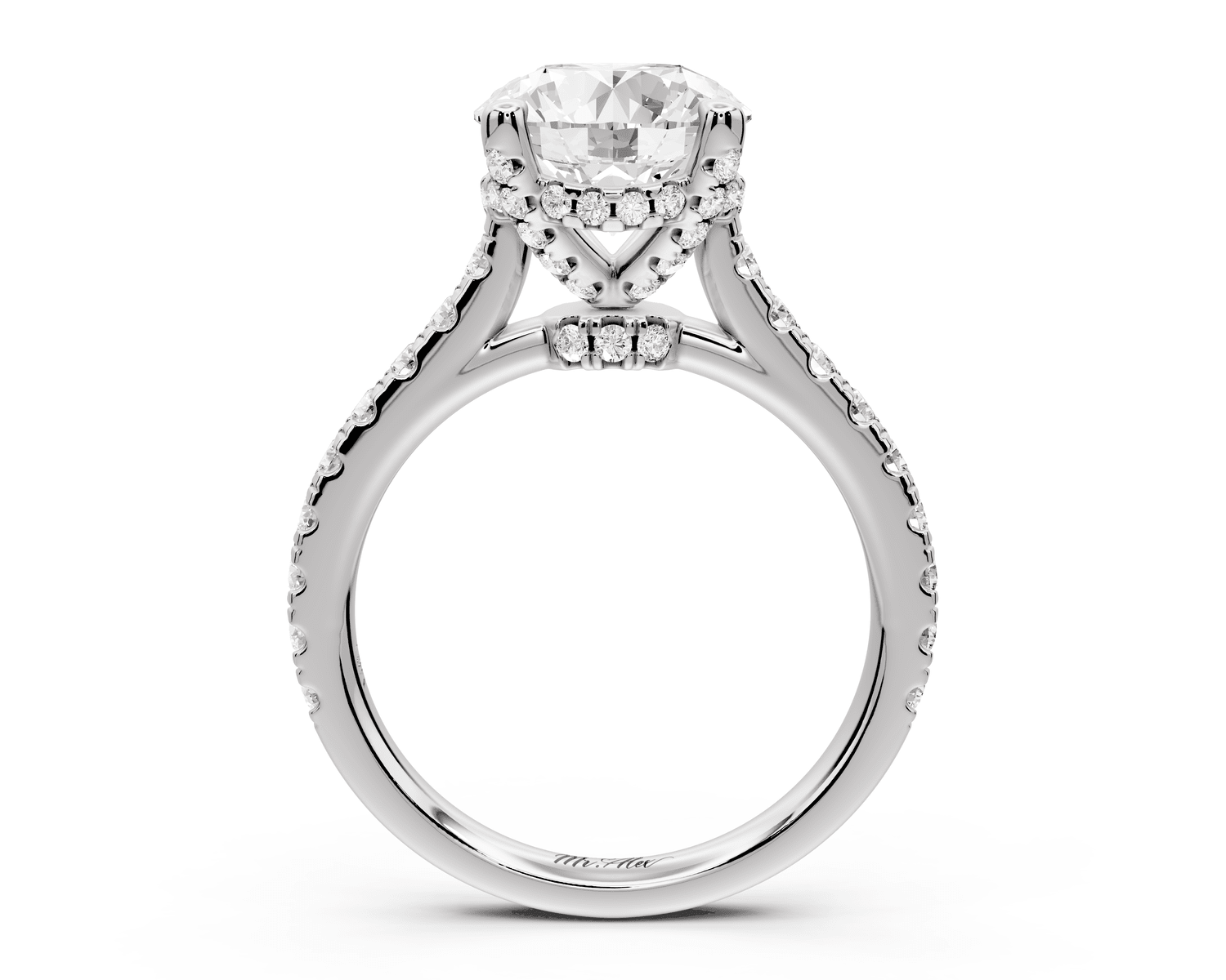 Odette - 2ct 18k white gold round Diamond Engagement Ring with Pavé Band & Hidden Halo - Mr. Alex Jewelry