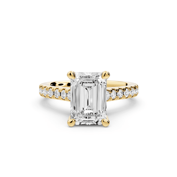 Odette - 2ct 18k yellow gold emerald Diamond Engagement Ring with Pavé Band & Hidden Halo - Mr. Alex Jewelry