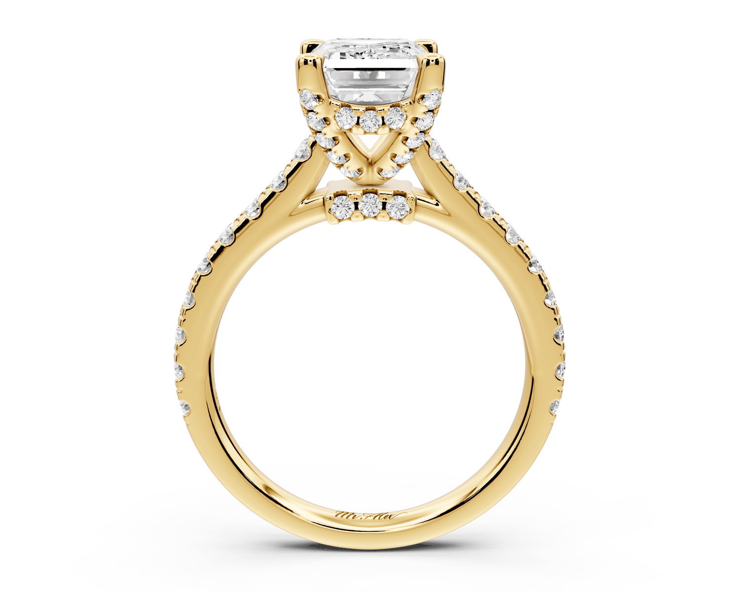Odette - 2ct 18k yellow gold emerald Diamond Engagement Ring with Pavé Band & Hidden Halo - Mr. Alex Jewelry