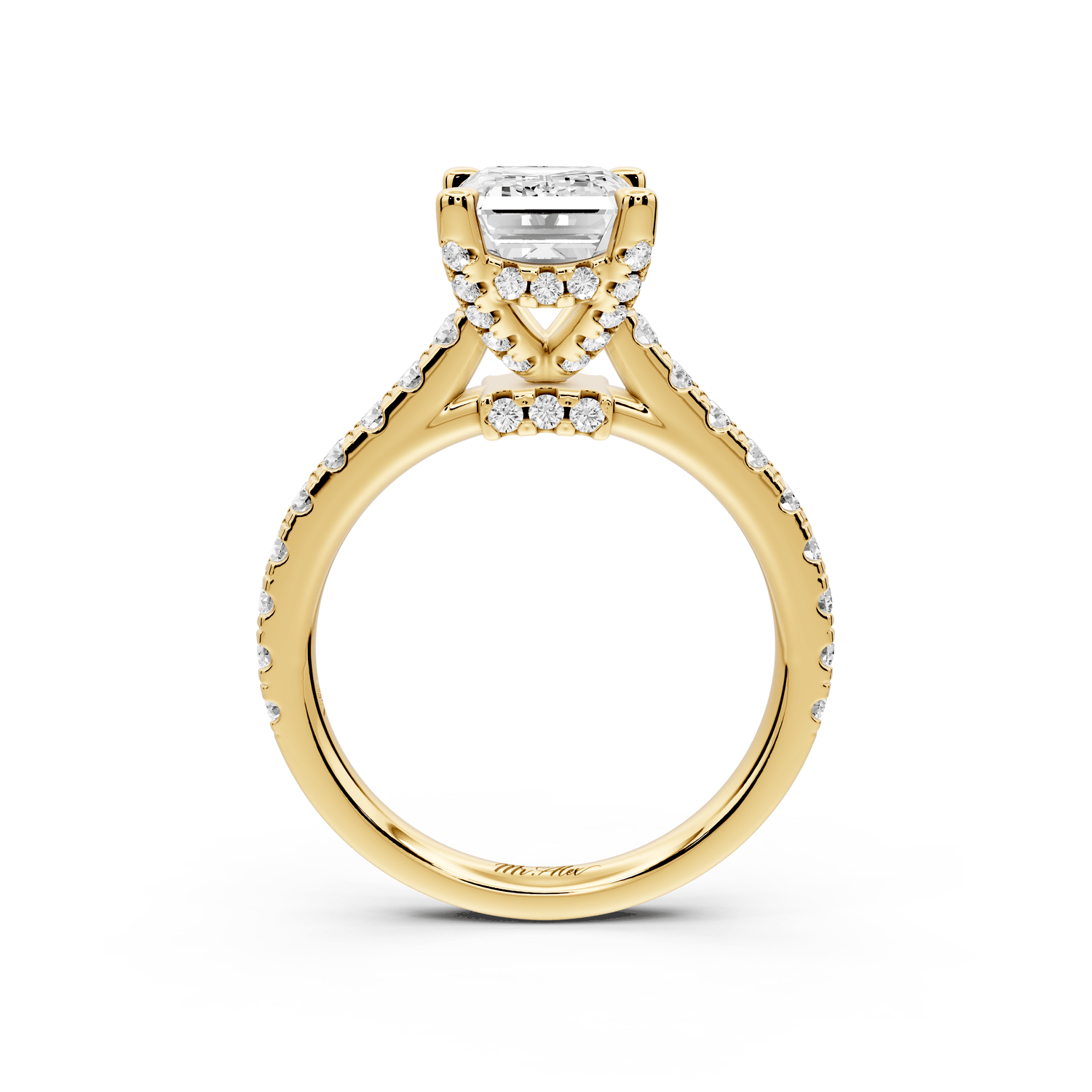 Odette - 2ct 18k yellow gold emerald Diamond Engagement Ring with Pavé Band & Hidden Halo - Mr. Alex Jewelry