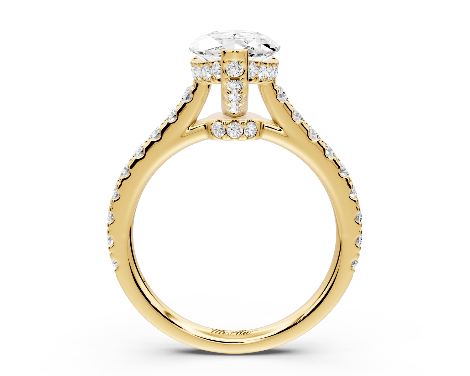 Odette - 2ct 18k yellow gold marquise Diamond Engagement Ring with Pavé Band & Hidden Halo - Mr. Alex Jewelry