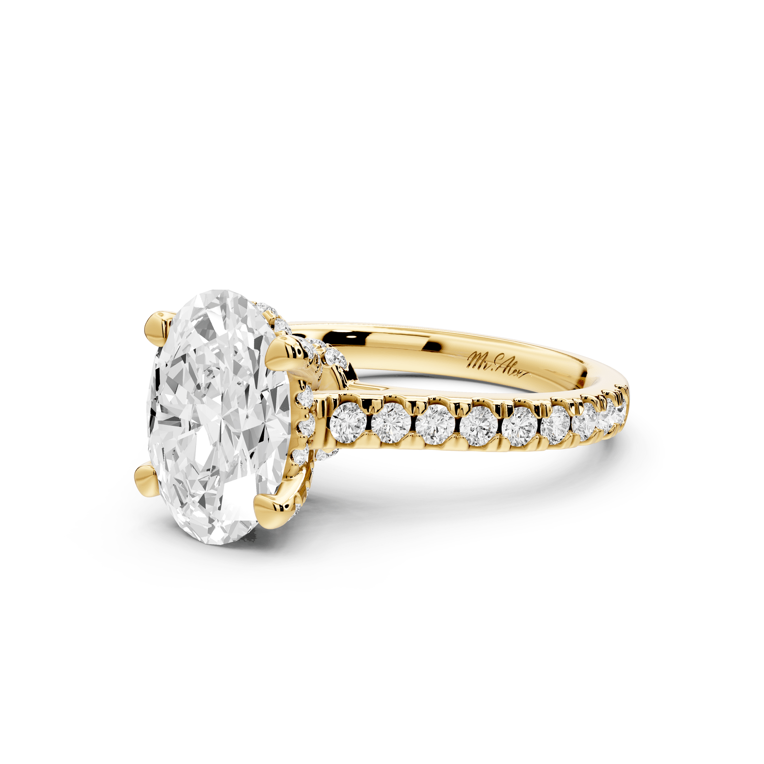 Odette - 2ct 18k yellow gold oval Diamond Engagement Ring with Pavé Band & Hidden Halo - Mr. Alex Jewelry
