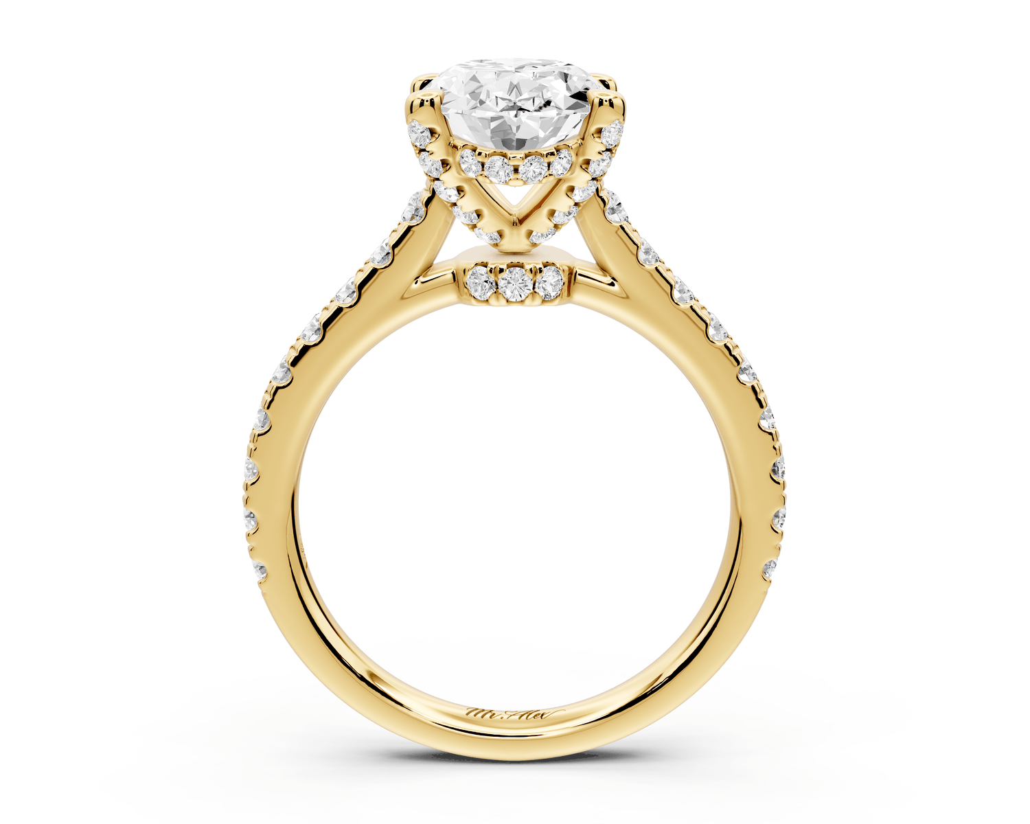 Odette - 2ct 18k yellow gold oval Diamond Engagement Ring with Pavé Band & Hidden Halo - Mr. Alex Jewelry