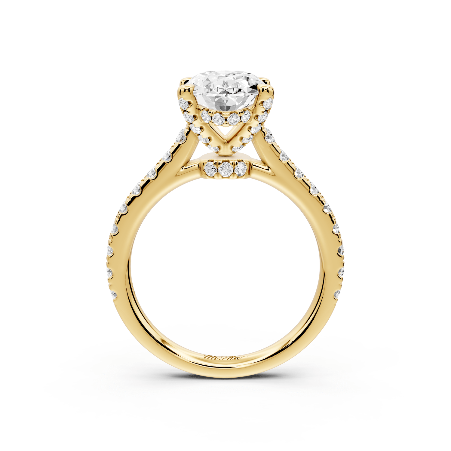 Odette - 2ct 18k yellow gold oval Diamond Engagement Ring with Pavé Band & Hidden Halo - Mr. Alex Jewelry