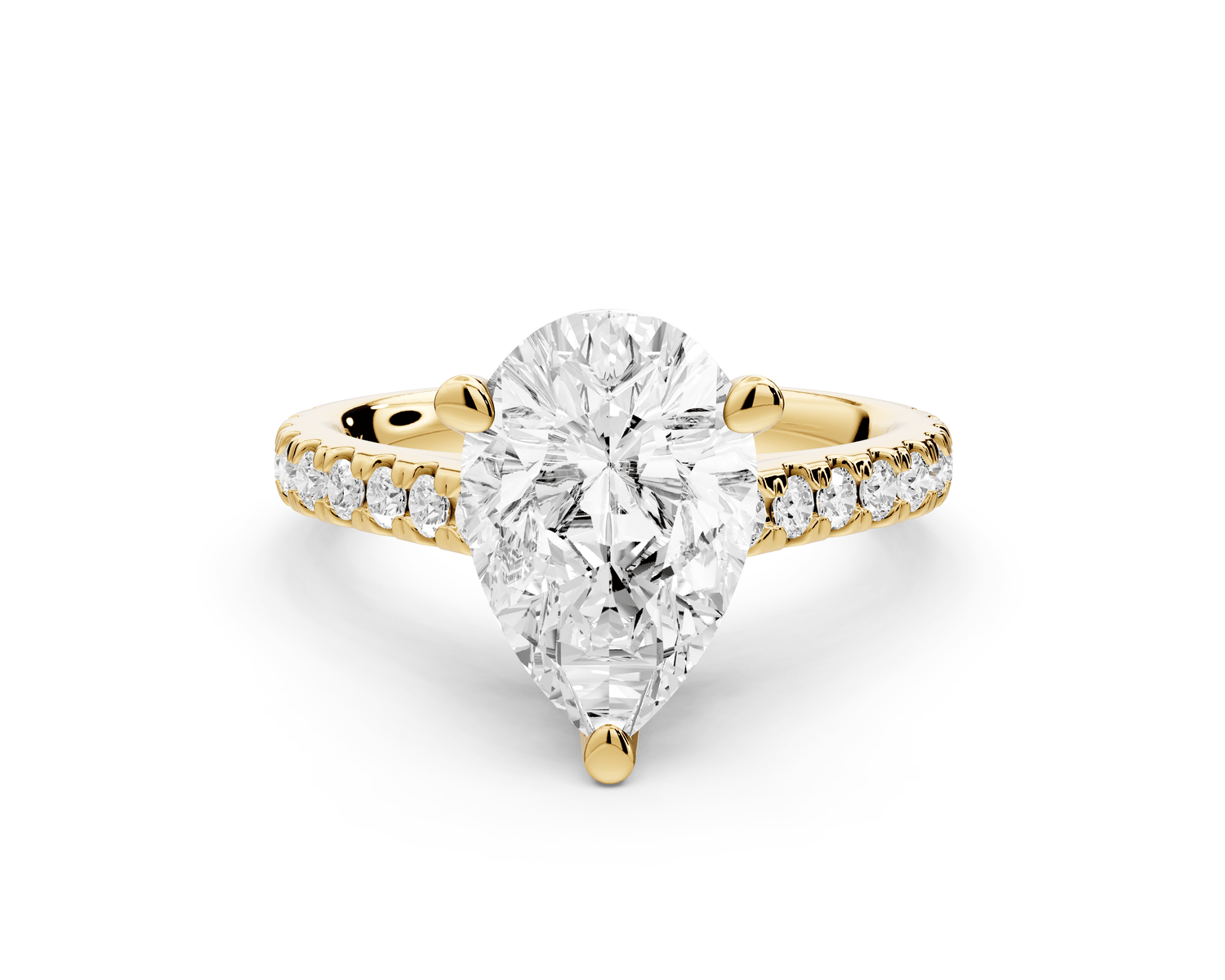 Odette - 2ct 18k yellow gold pear Diamond Engagement Ring with Pavé Band & Hidden Halo - Mr. Alex Jewelry